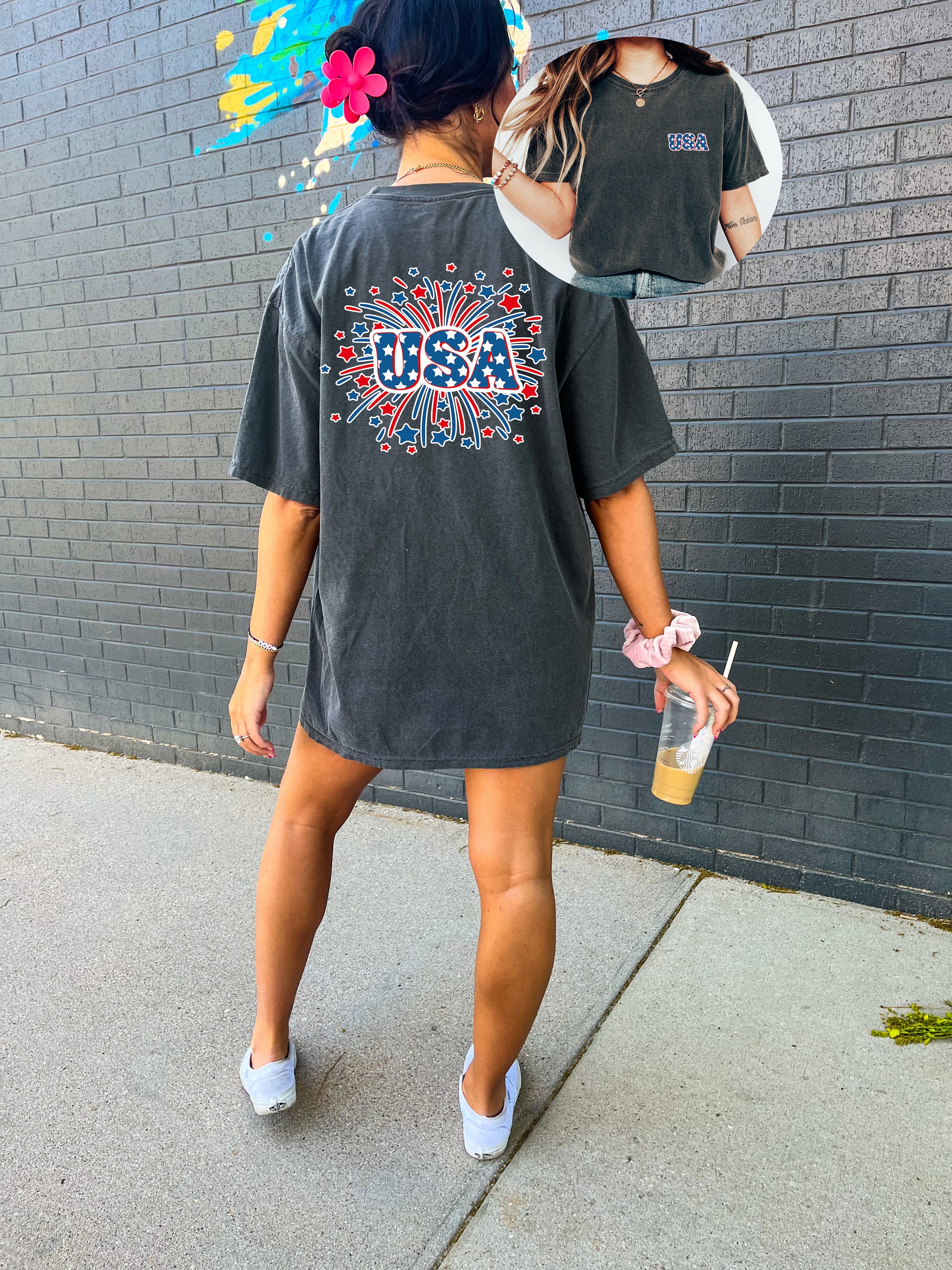 Retro USA Comfort Colors shirt,Fire Work 4th of July tee, Retro America shirt Women 4th of July shirt, America Patriotic Shirt, Independence