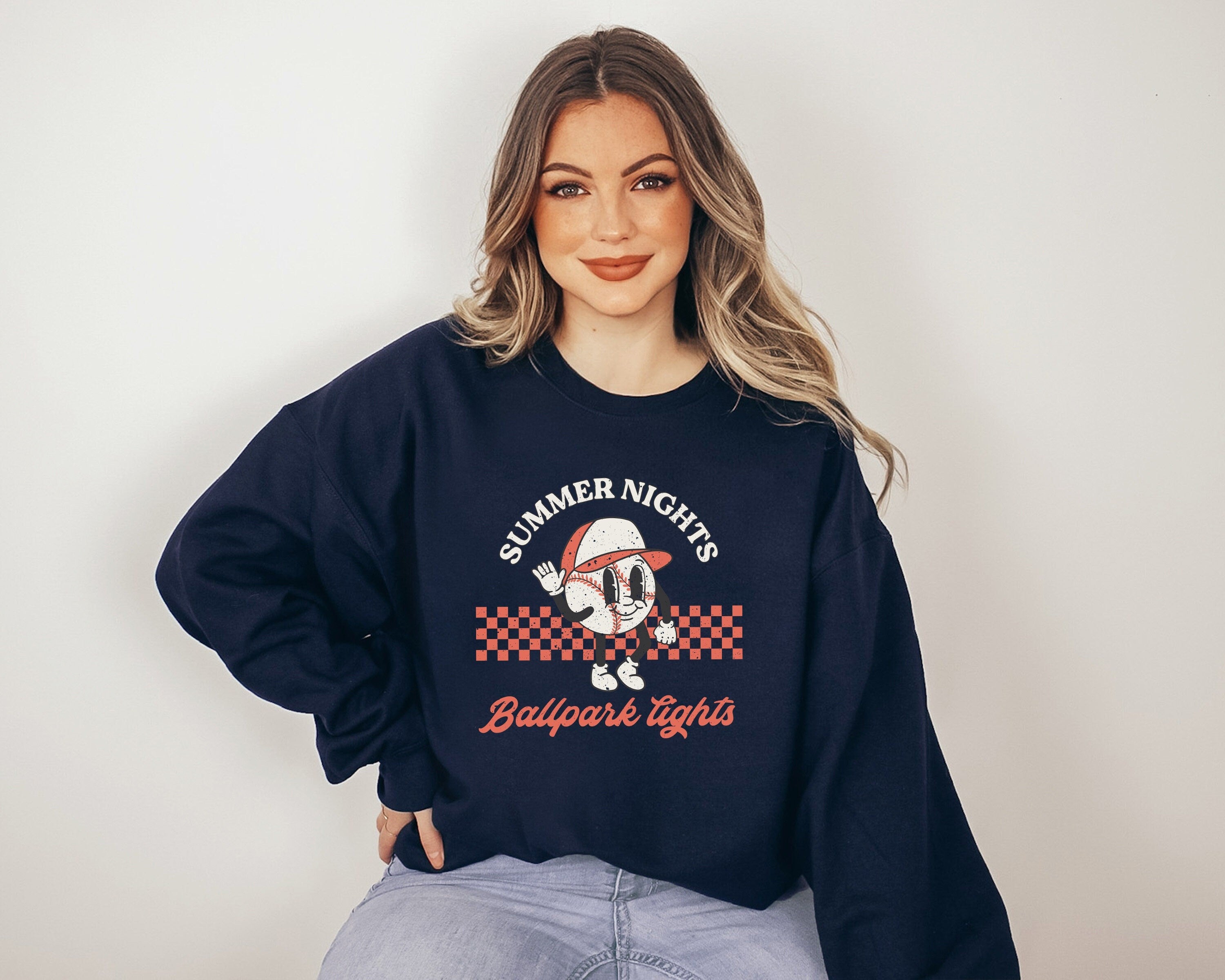 Summer Nights Ballpark Lights Sweatshirt, Baseball Sweater, Sports Mom Sweater, Baseball Pullover, Womens Sweatshirt, Baseball Mom and Dad