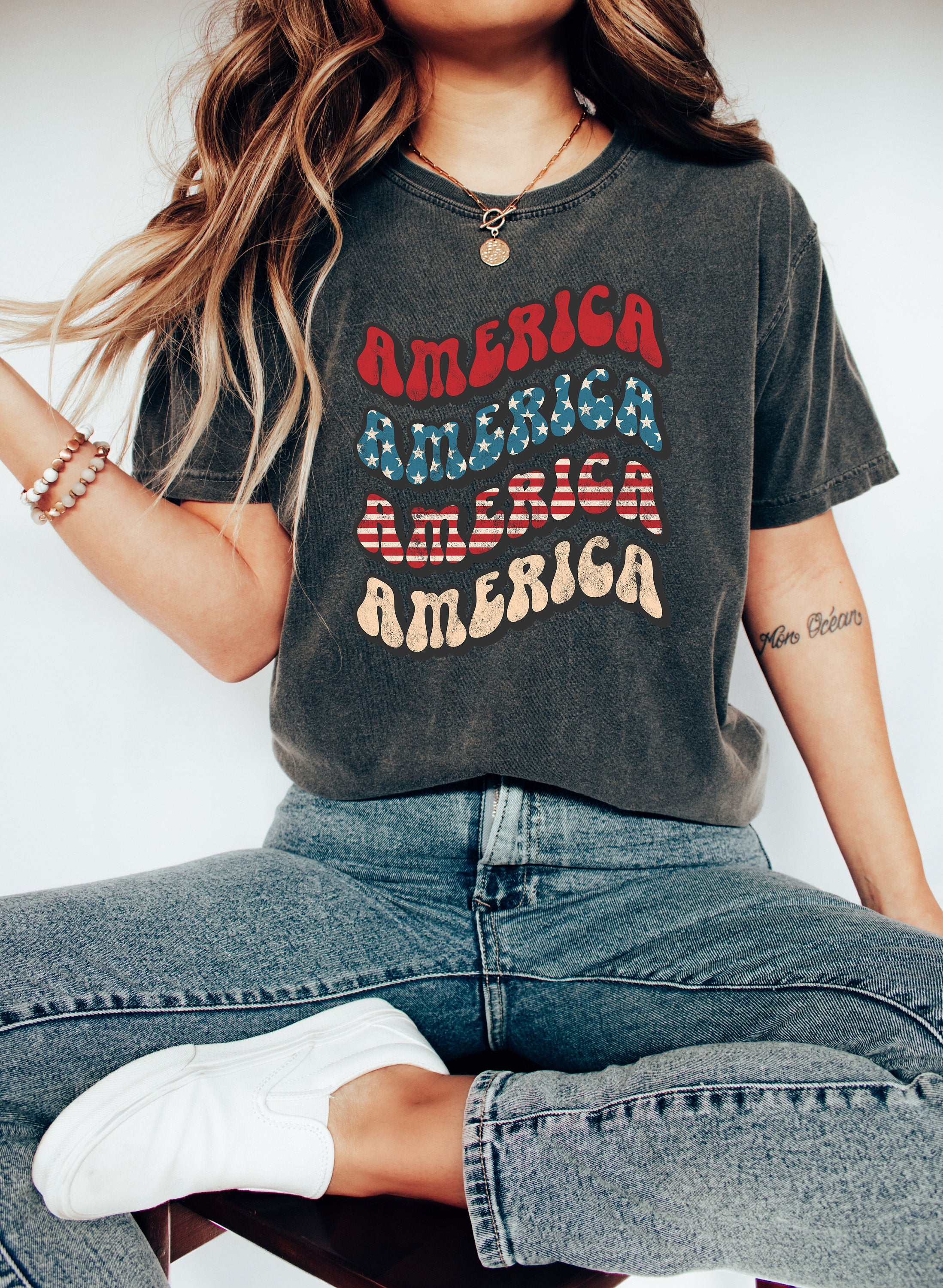 Retro America Font USA shirt,4th of July tee, Retro funny fourth shirt, Womens 4th of July Tee, America Patriotic Shirt, Independence Merica