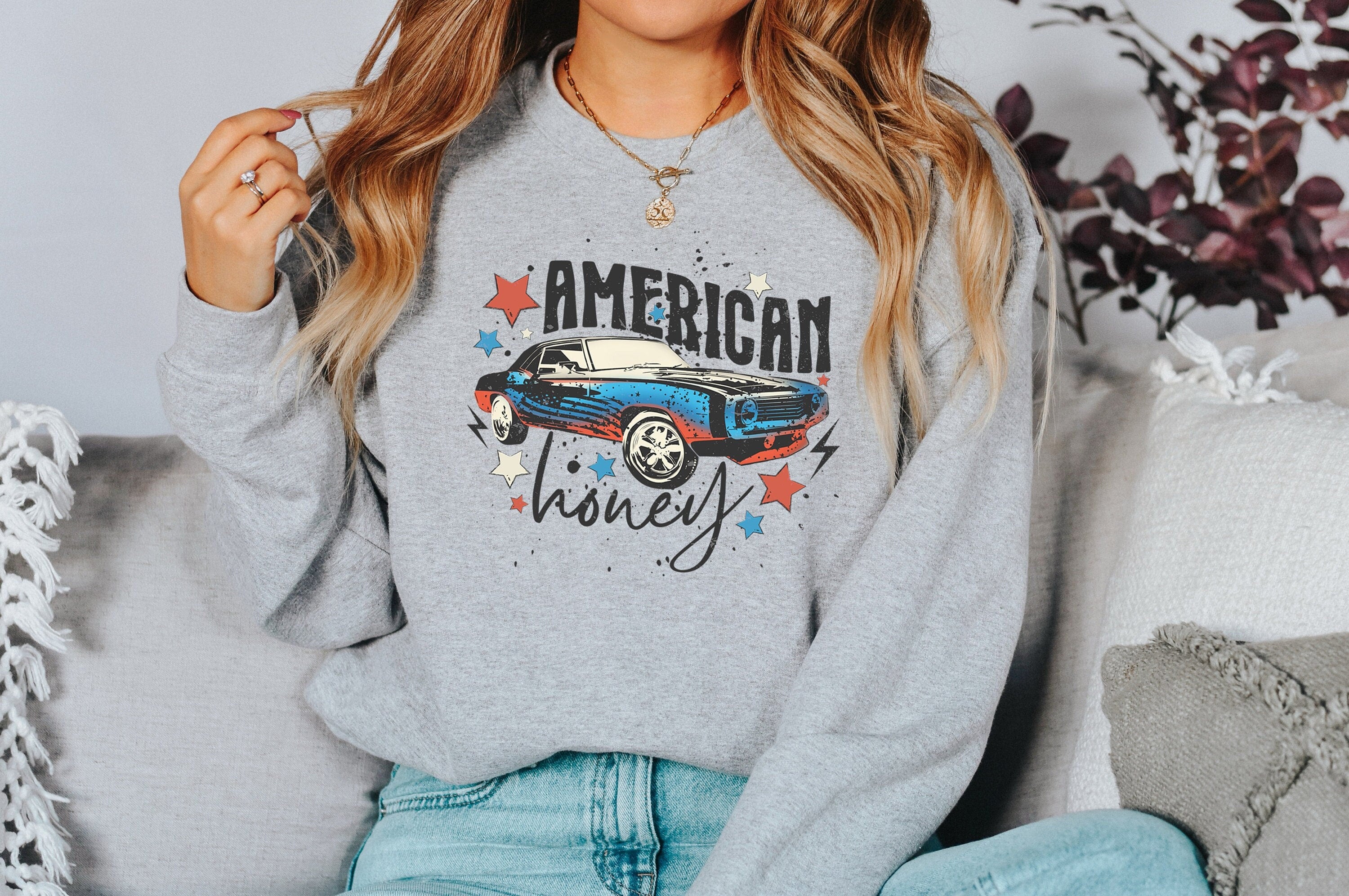 Fourth of July Sweatshirt, America, 4th of July Sweater, America Pullover, Womens Sweatshirt, Independence Day, American Honey, Patriotic