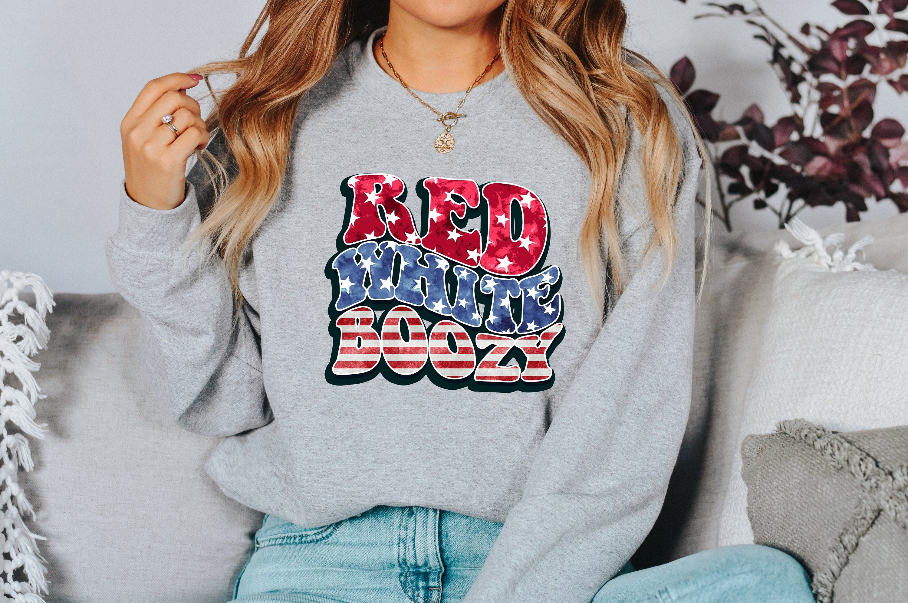 Retro Fourth of July Sweatshirt, Red White and Boozy, 4th of July Sweater, America Pullover, Womens Sweatshirt, Independence Day, Patriotic