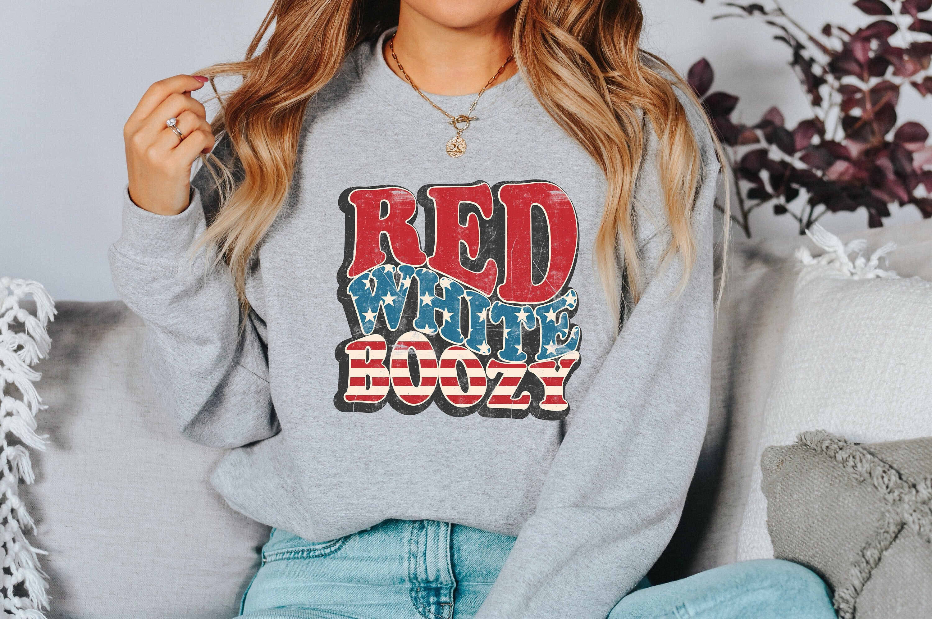 Retro Fourth of July Sweatshirt, Red White and Boozy, 4th of July Sweater, America Pullover, Womens Sweatshirt, Independence Day, Patriotic