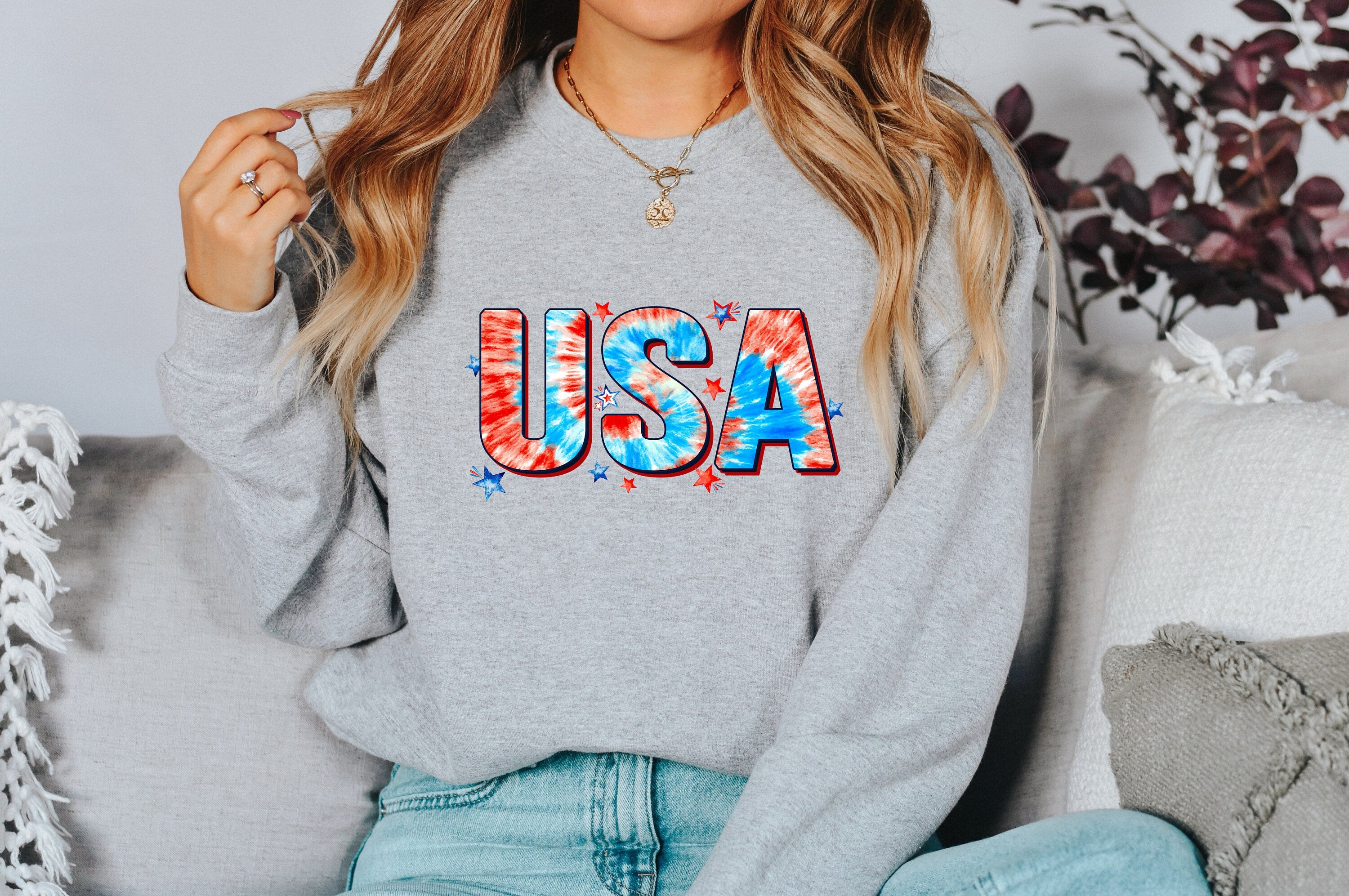 Retro Fourth of July Sweatshirt, Tie Dye USA, America, 4th of July Sweater, America Pullover, Womens Sweatshirt, Independence Day, Patriotic