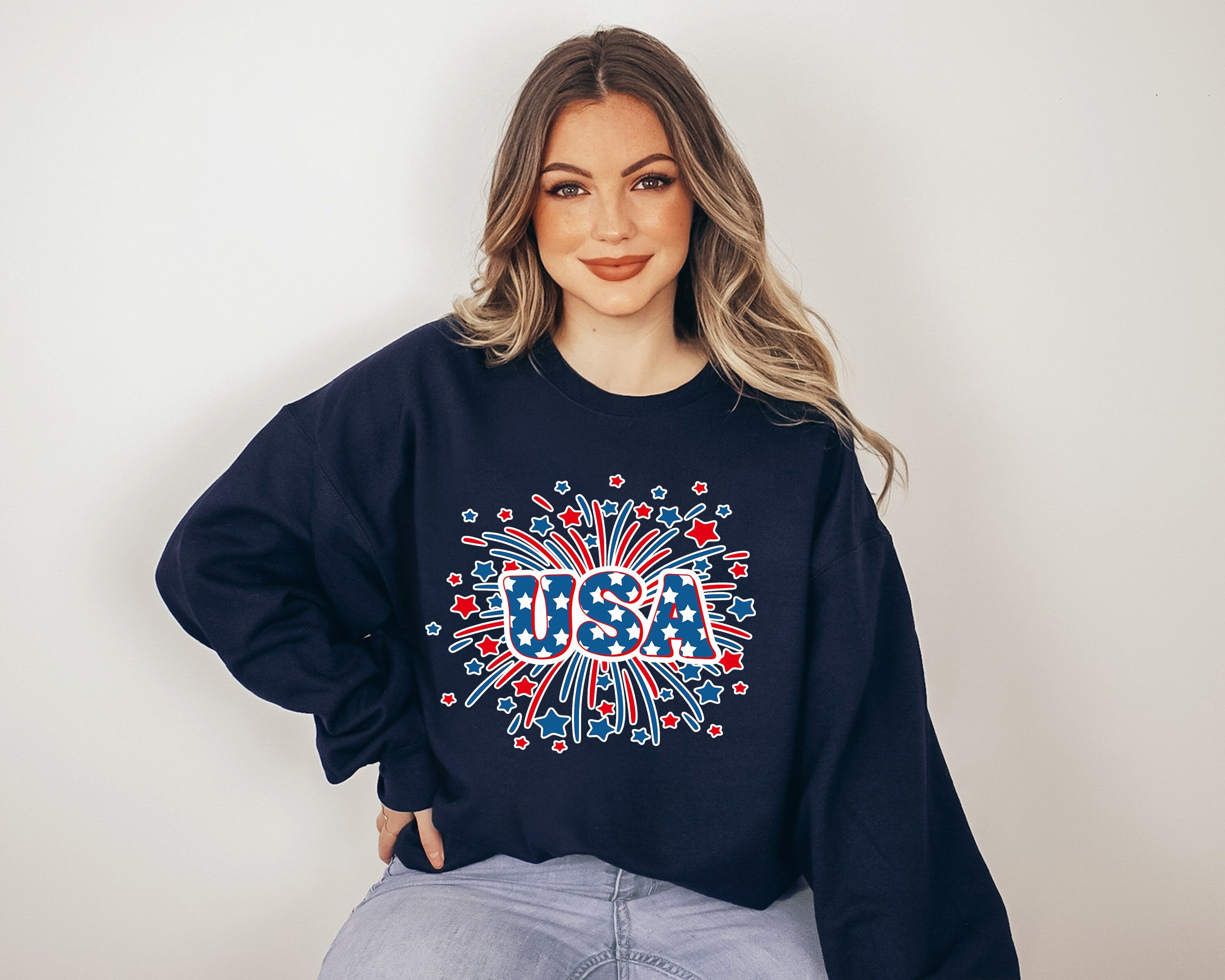 Retro Fourth of July Sweatshirt, America, Fireworks, 4th of July Sweater, America Pullover, Womens Sweatshirt, Independence Day, Patriotic