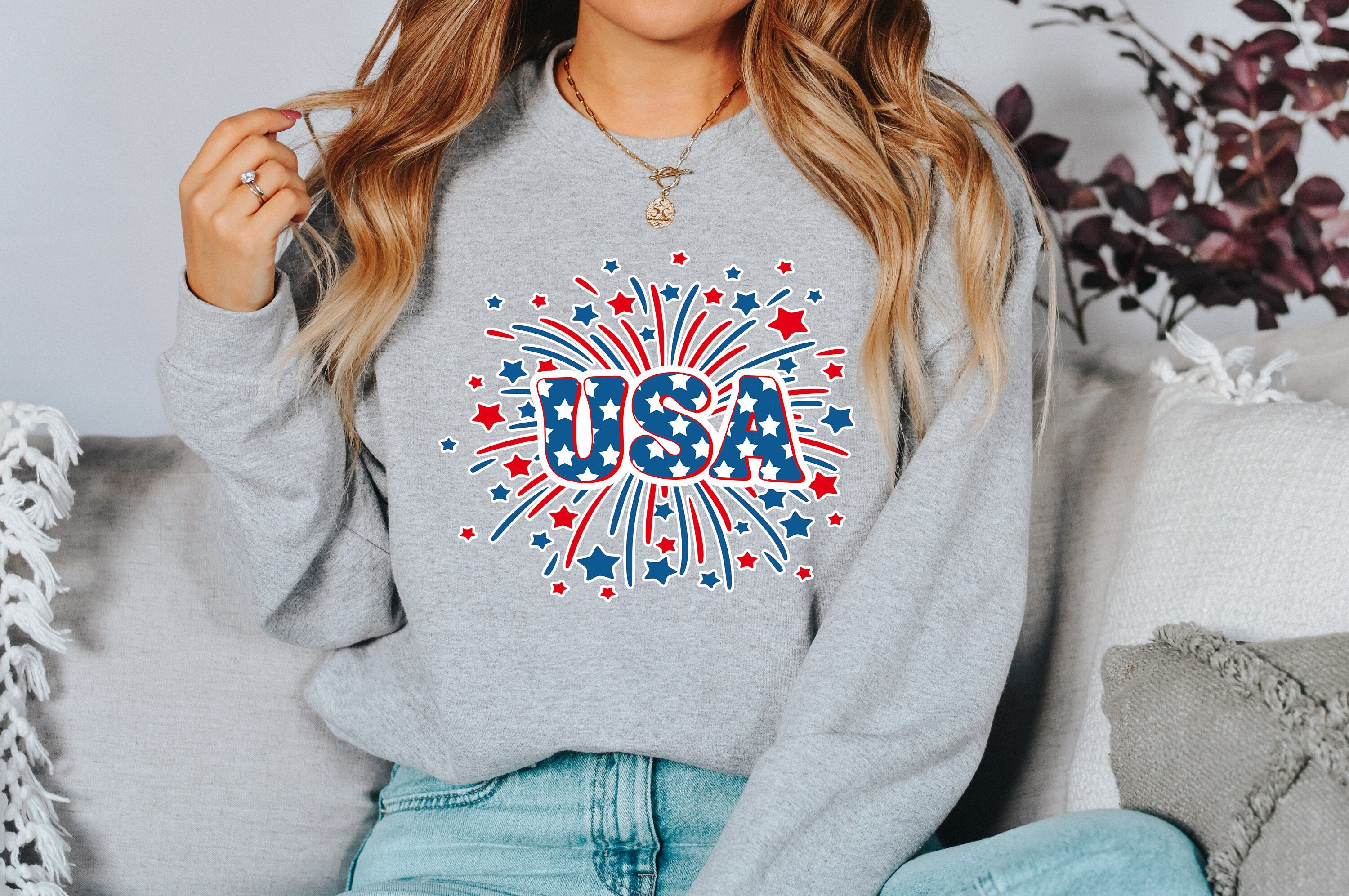 Retro Fourth of July Sweatshirt, America, Fireworks, 4th of July Sweater, America Pullover, Womens Sweatshirt, Independence Day, Patriotic
