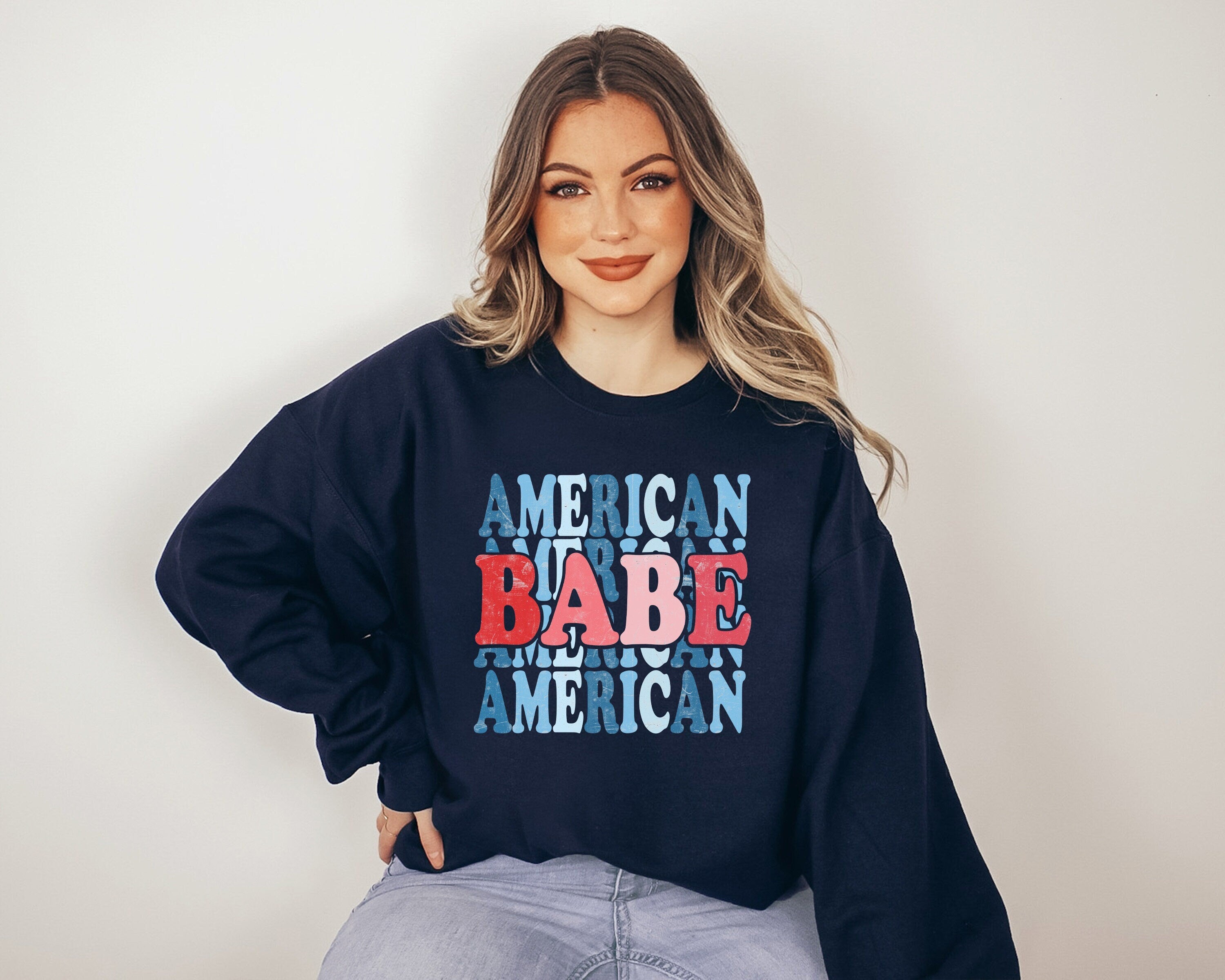 Fourth of July Sweatshirt, American Babe, 4th of July Sweater, America Pullover, Womens Sweatshirt, Independence Day, Patriotic