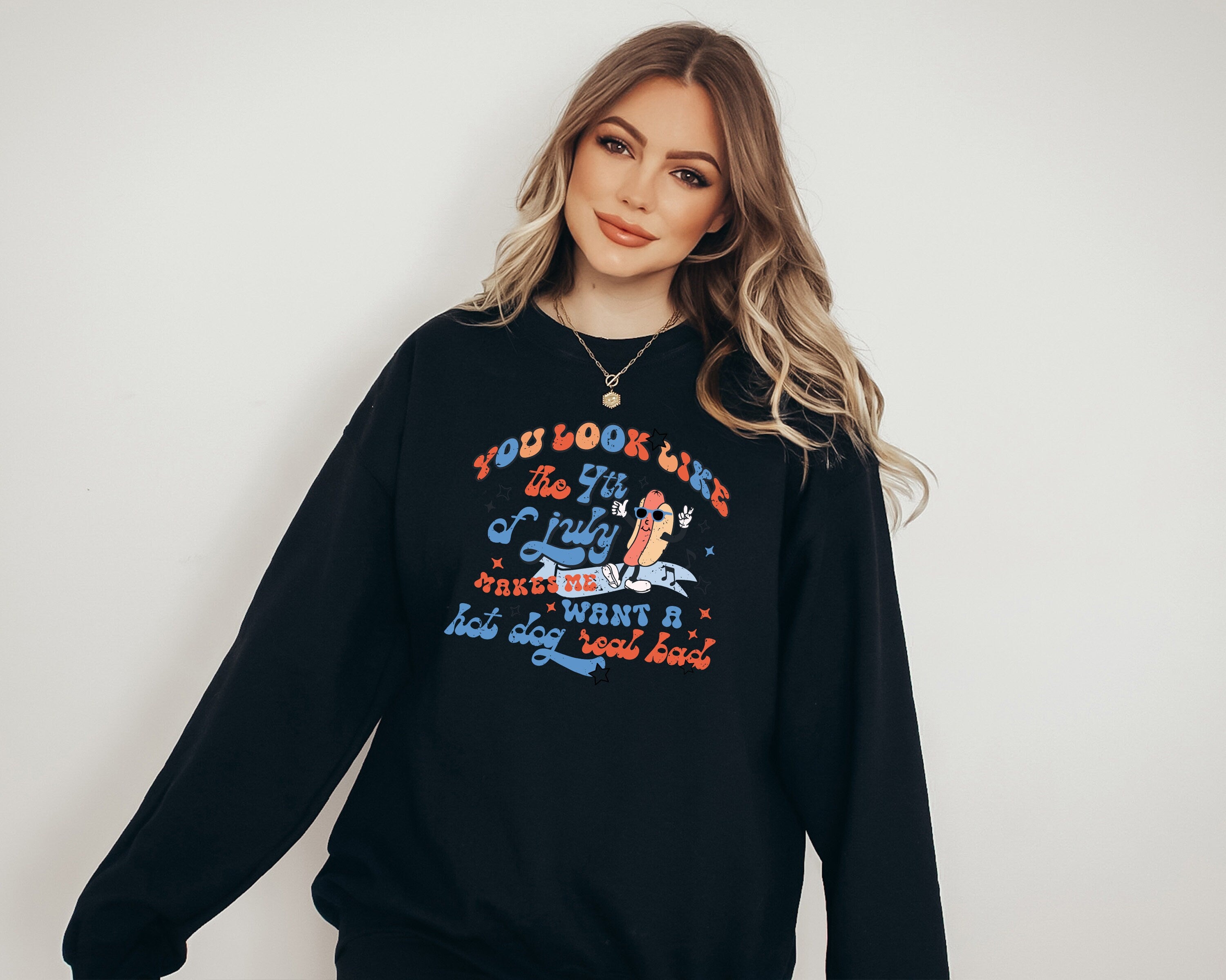 Retro Fourth of July Sweatshirt, America, Hot Dog, 4th of July Sweater, America Pullover, Womens Sweatshirt, Independence Day, Patriotic