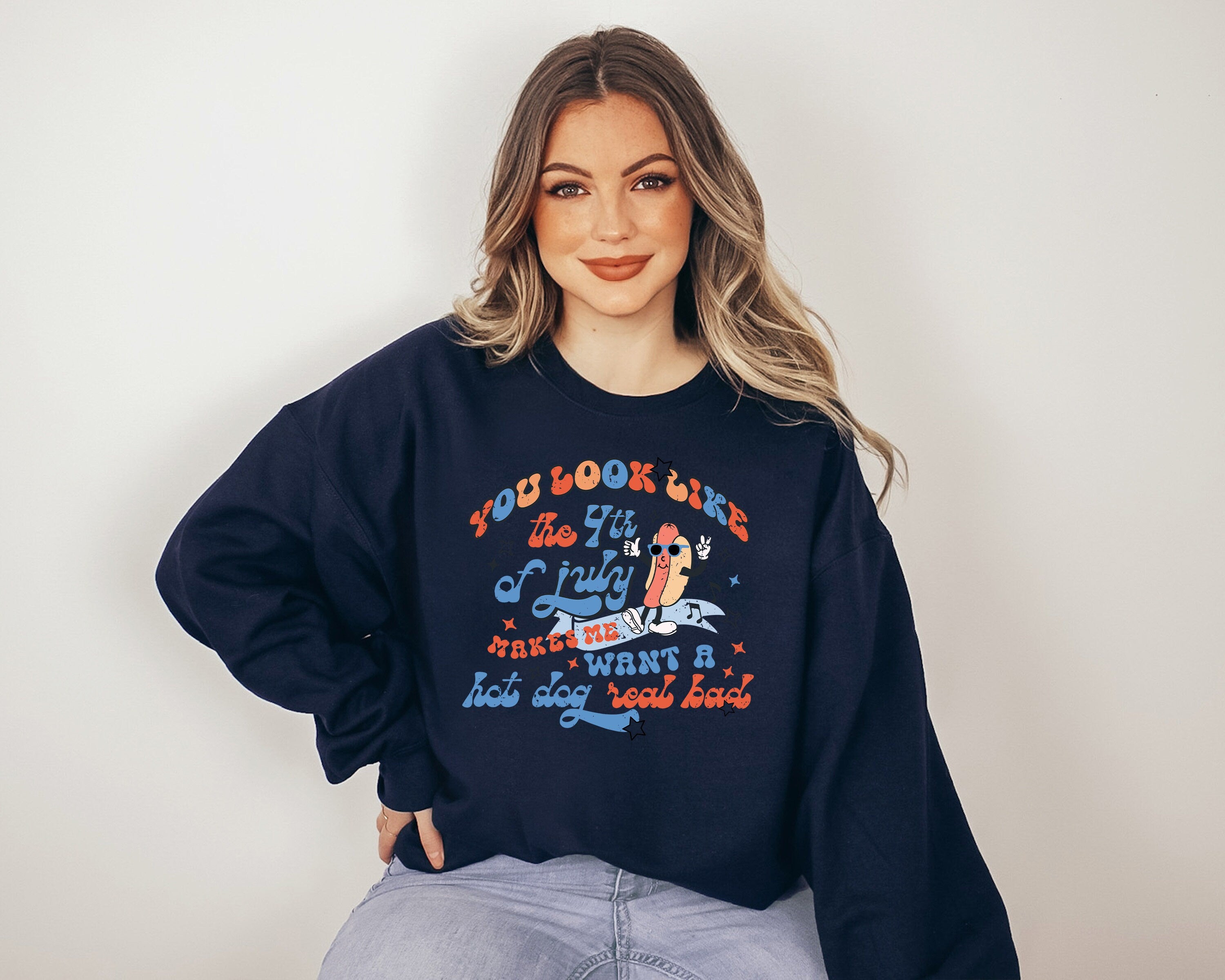 Retro Fourth of July Sweatshirt, America, Hot Dog, 4th of July Sweater, America Pullover, Womens Sweatshirt, Independence Day, Patriotic