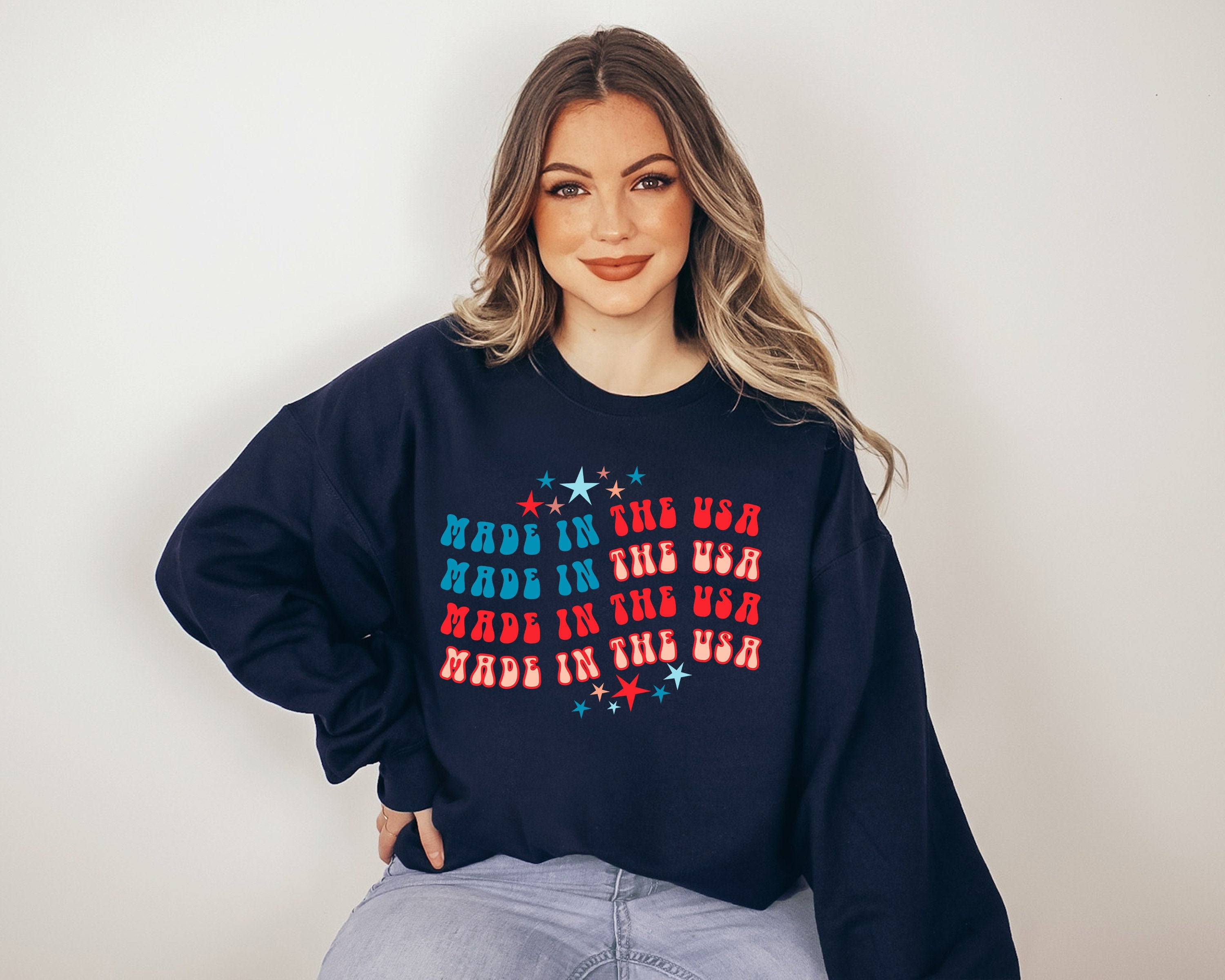 Retro Fourth of July Sweatshirt, Made in the USA, 4th of July Sweater, America Pullover, Womens Sweatshirt, Independence Day, Patriotic