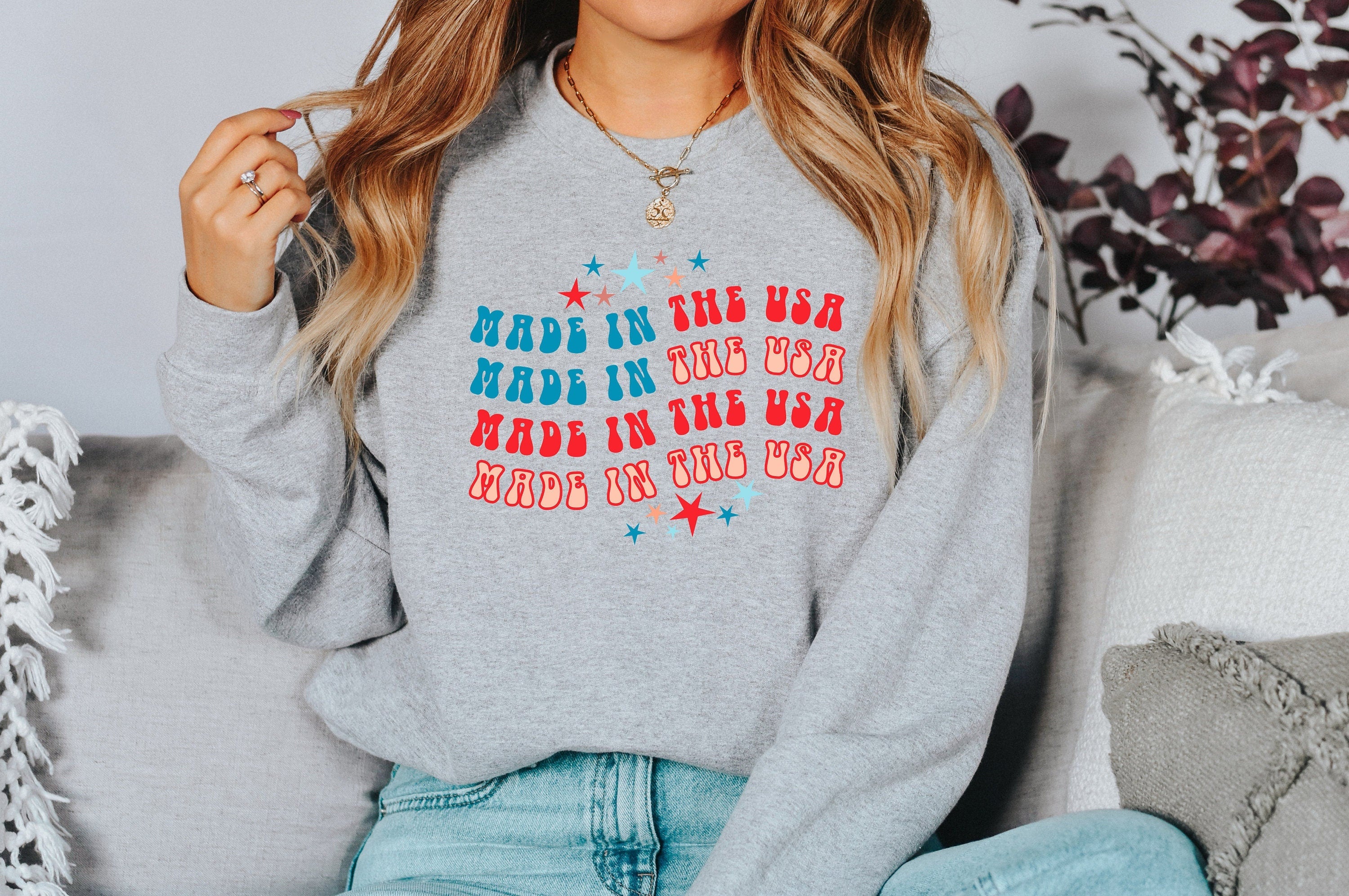 Retro Fourth of July Sweatshirt, Made in the USA, 4th of July Sweater, America Pullover, Womens Sweatshirt, Independence Day, Patriotic