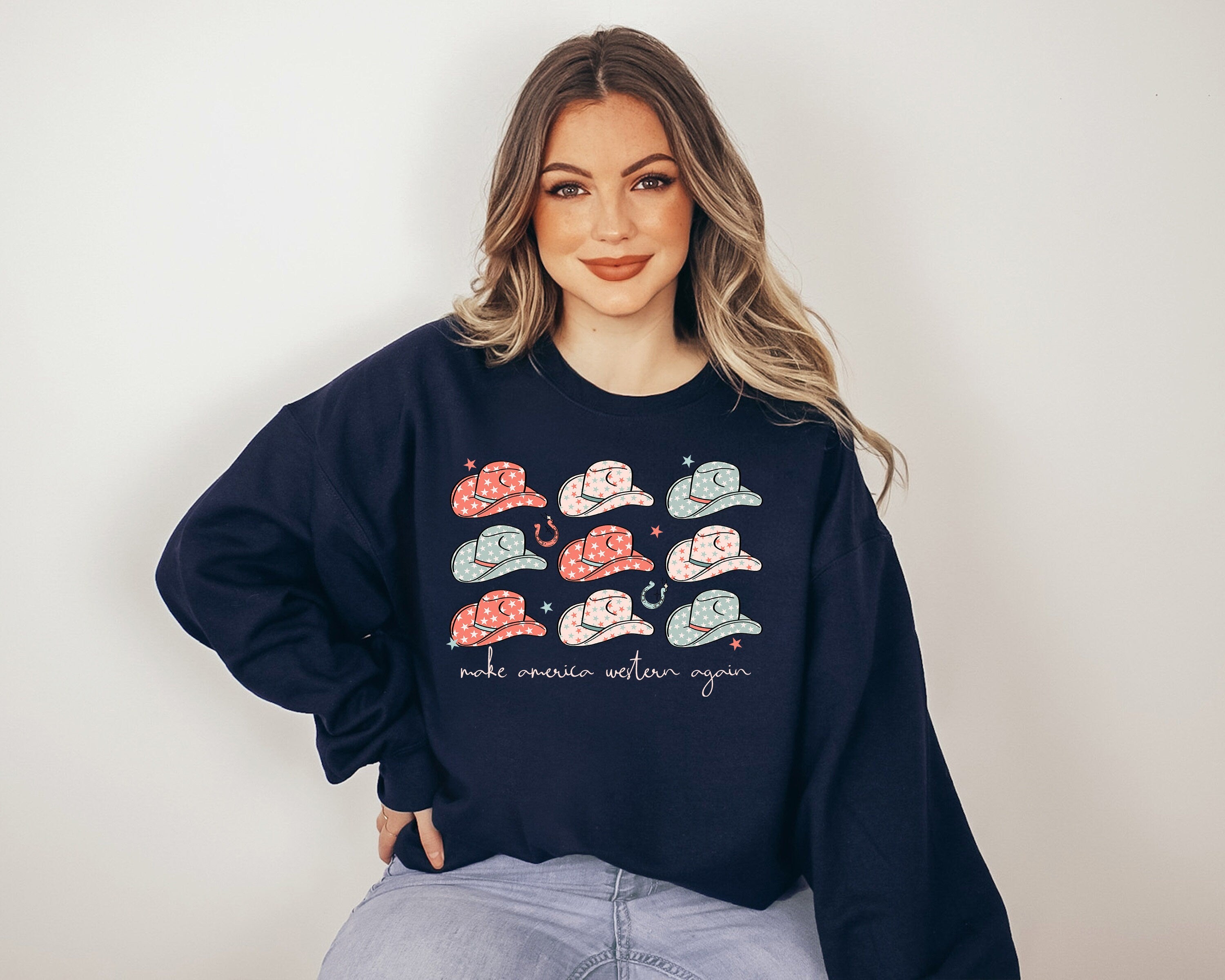 Retro Fourth of July Sweatshirt, Make America Western Again, 4th of July Sweater, Pullover, Womens Sweatshirt, Independence Day, Patriotic