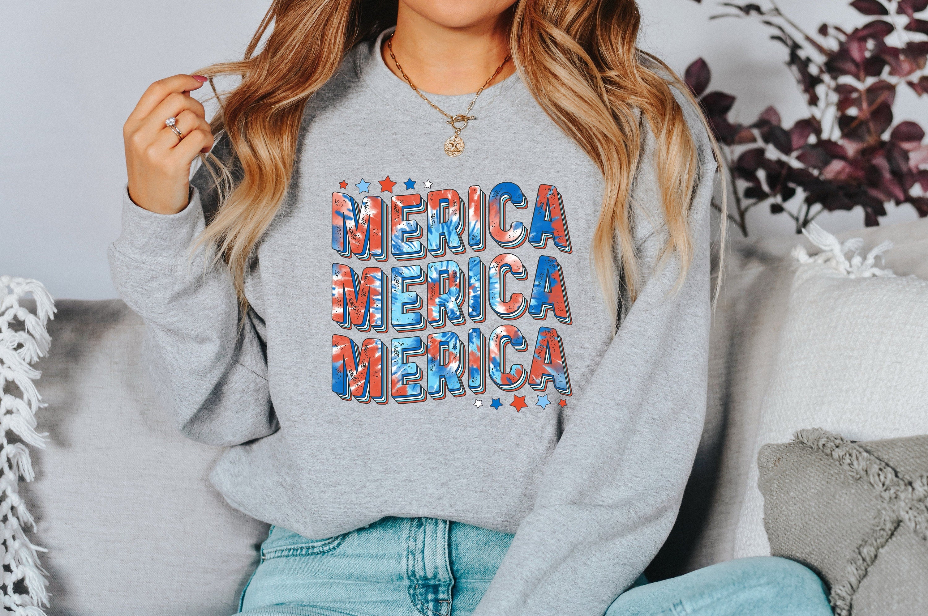 Retro Fourth of July Sweatshirt, Tie Dye Merica, USA, 4th of July Sweater, America Pullover, Womens Sweatshirt, Independence Day, Patriotic