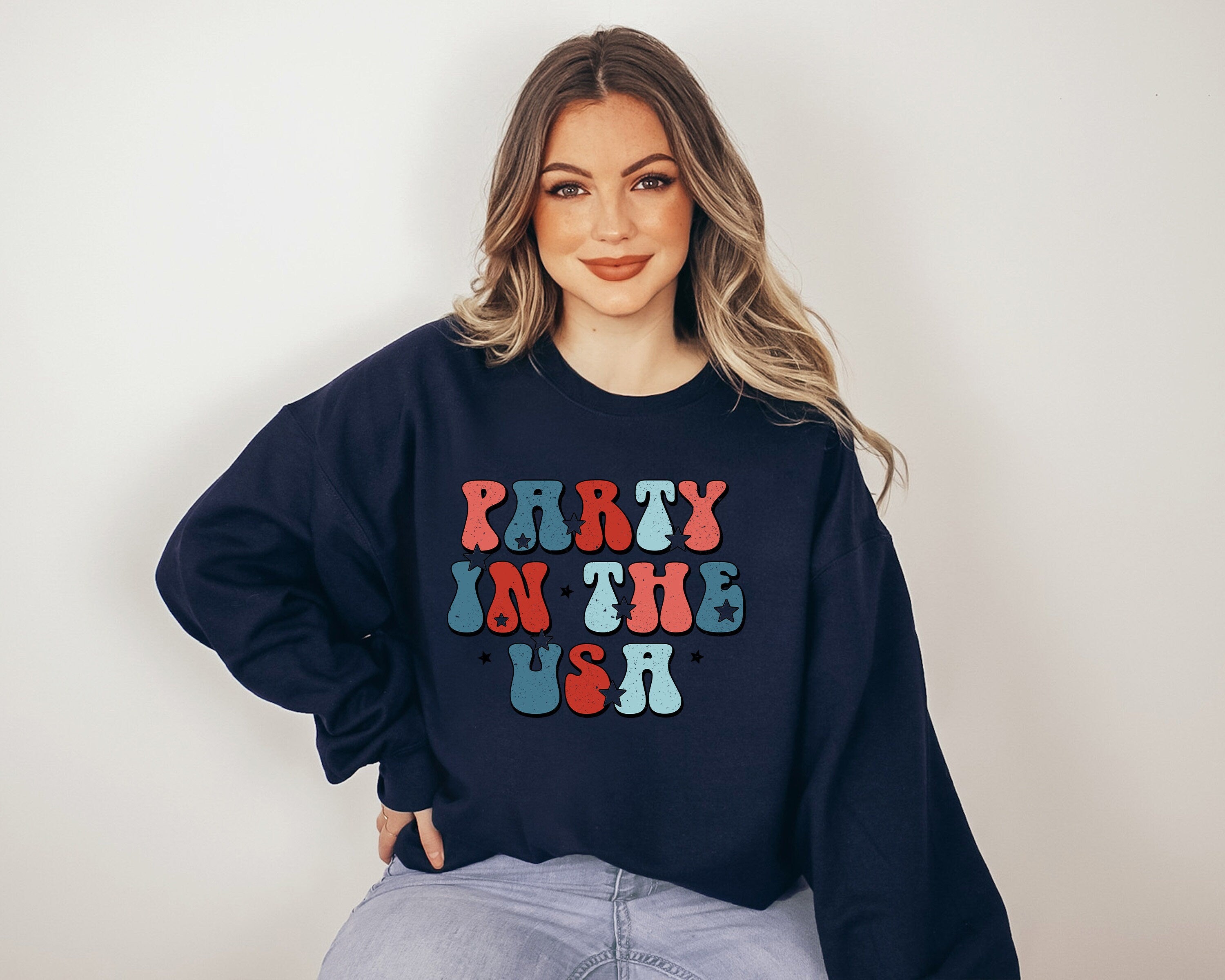 Retro Fourth of July Sweatshirt, Party in the USA, 4th of July Sweater, America Pullover, Womens Sweatshirt, Independence Day, Patriotic