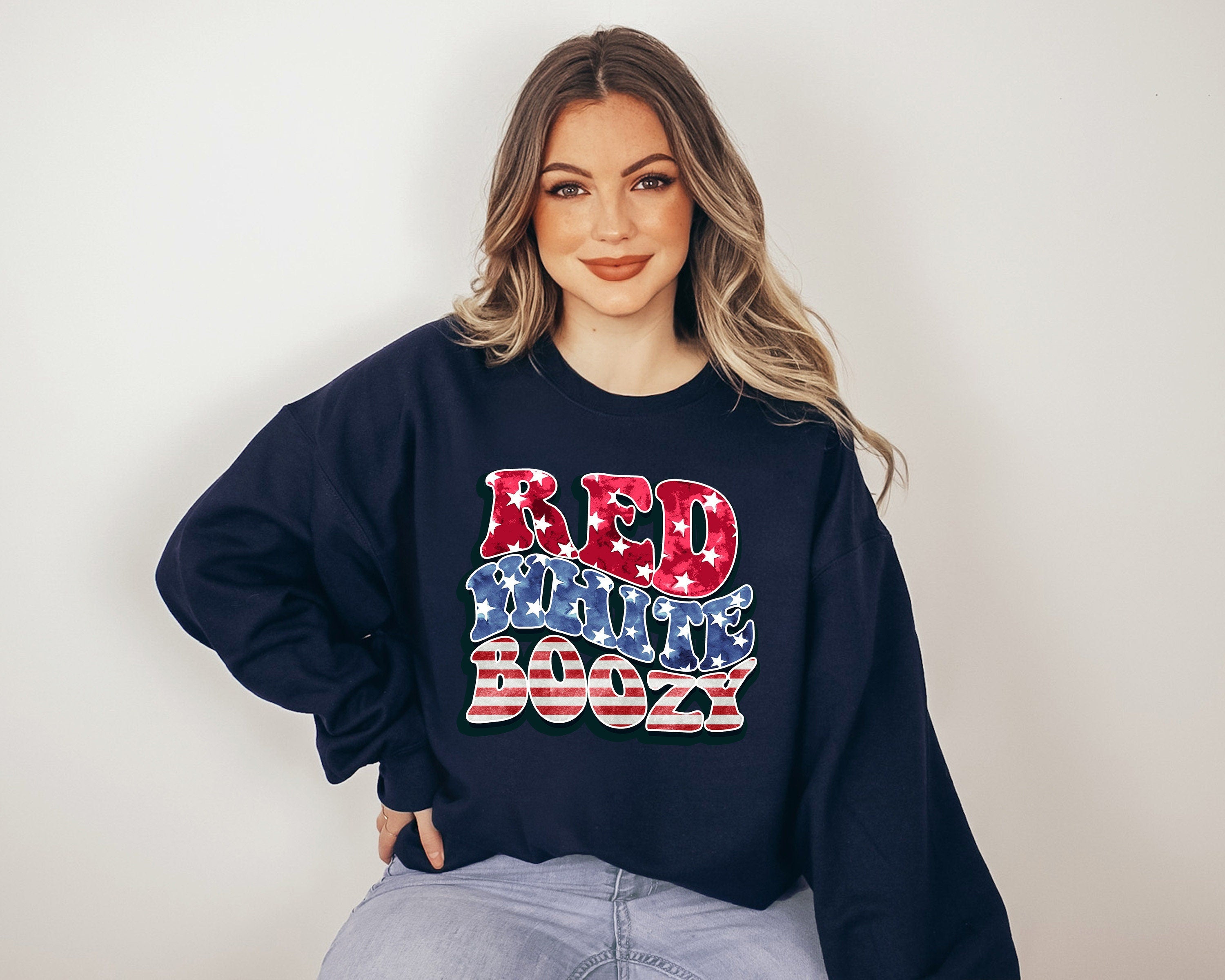 Retro Fourth of July Sweatshirt, Red White and Boozy, 4th of July Sweater, America Pullover, Womens Sweatshirt, Independence Day, Patriotic