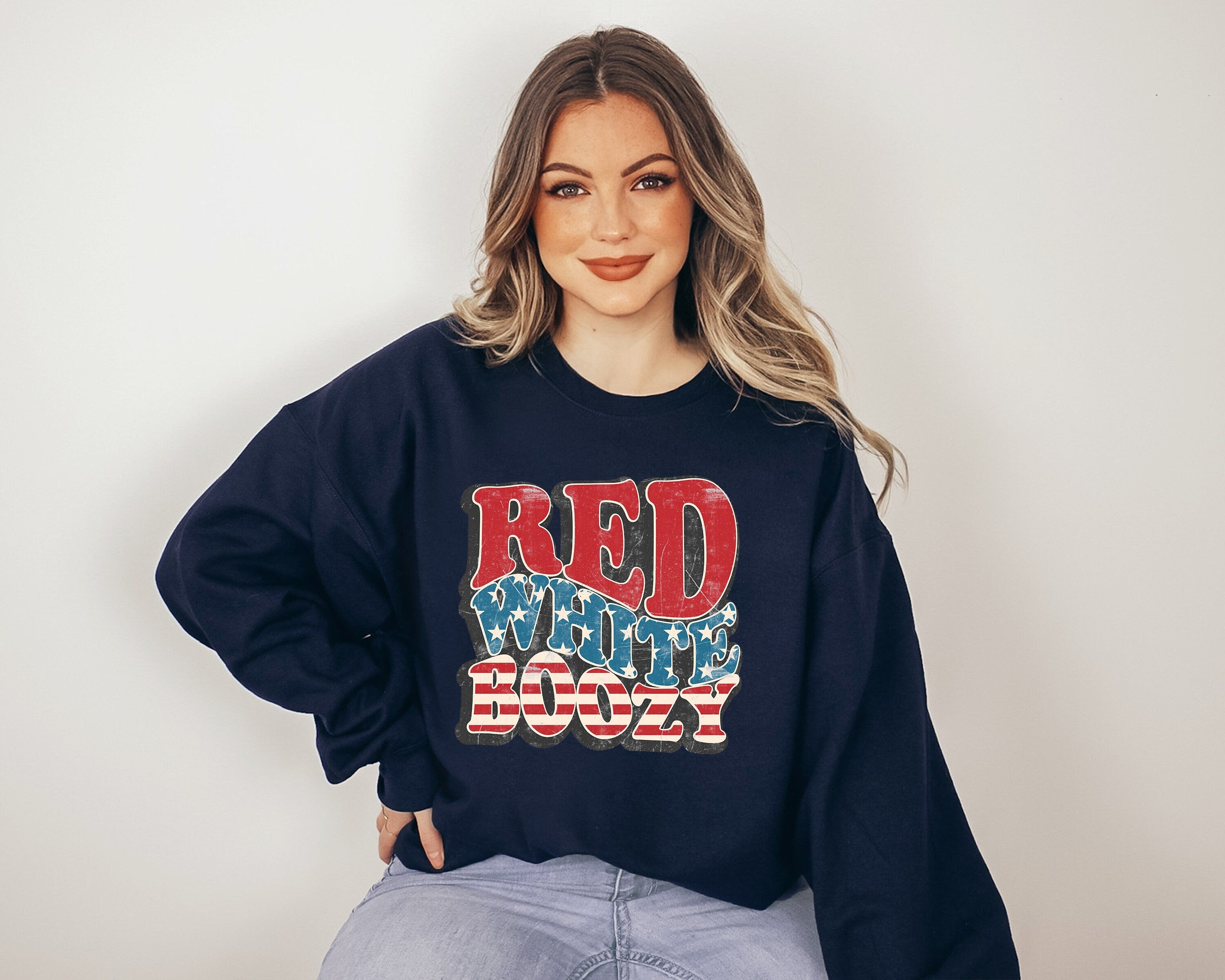 Retro Fourth of July Sweatshirt, Red White and Boozy, 4th of July Sweater, America Pullover, Womens Sweatshirt, Independence Day, Patriotic