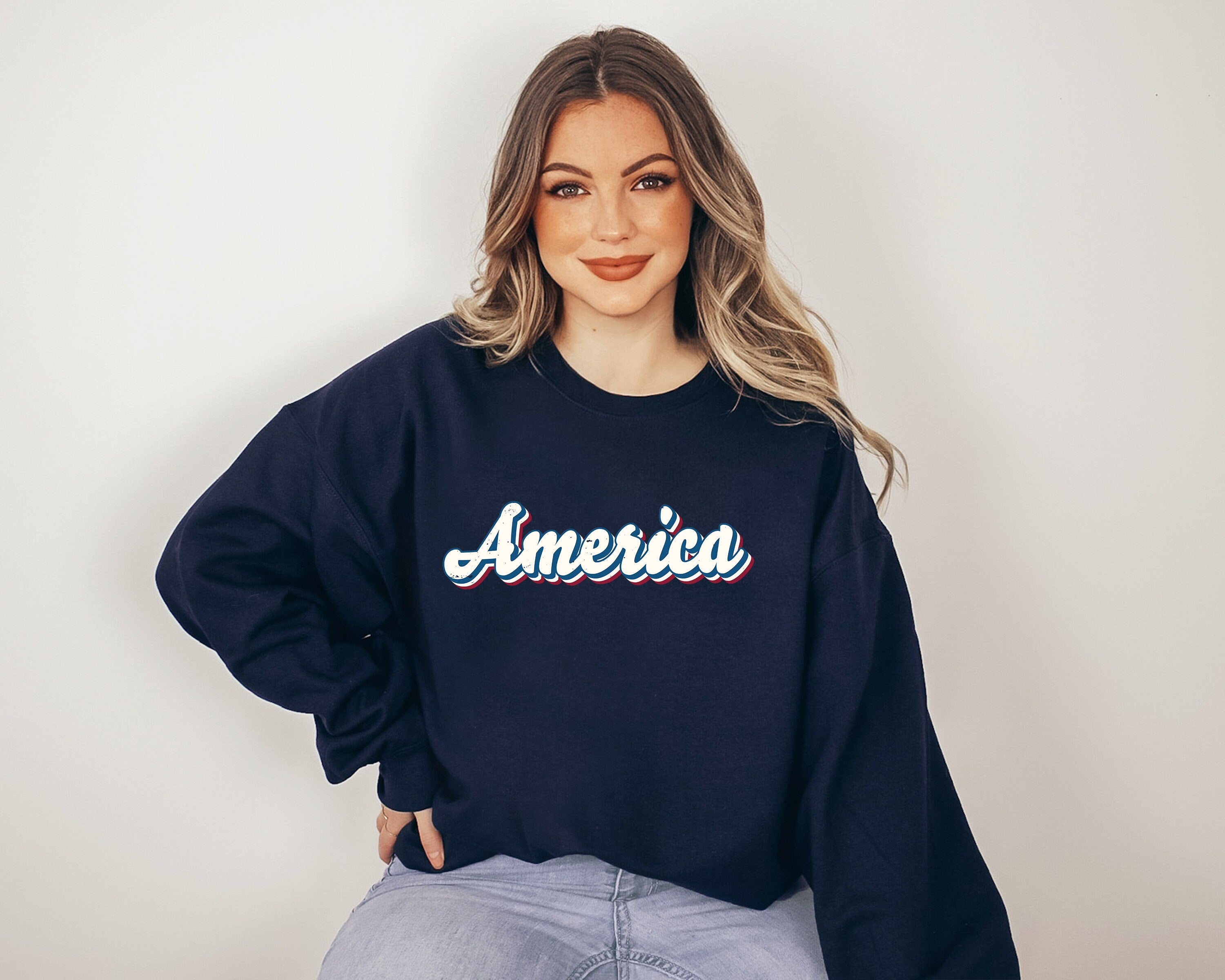 Retro Fourth of July Sweatshirt, Smiley USA, America, 4th of July Sweater, America Pullover, Womens Sweatshirt, Independence Day, Patriotic