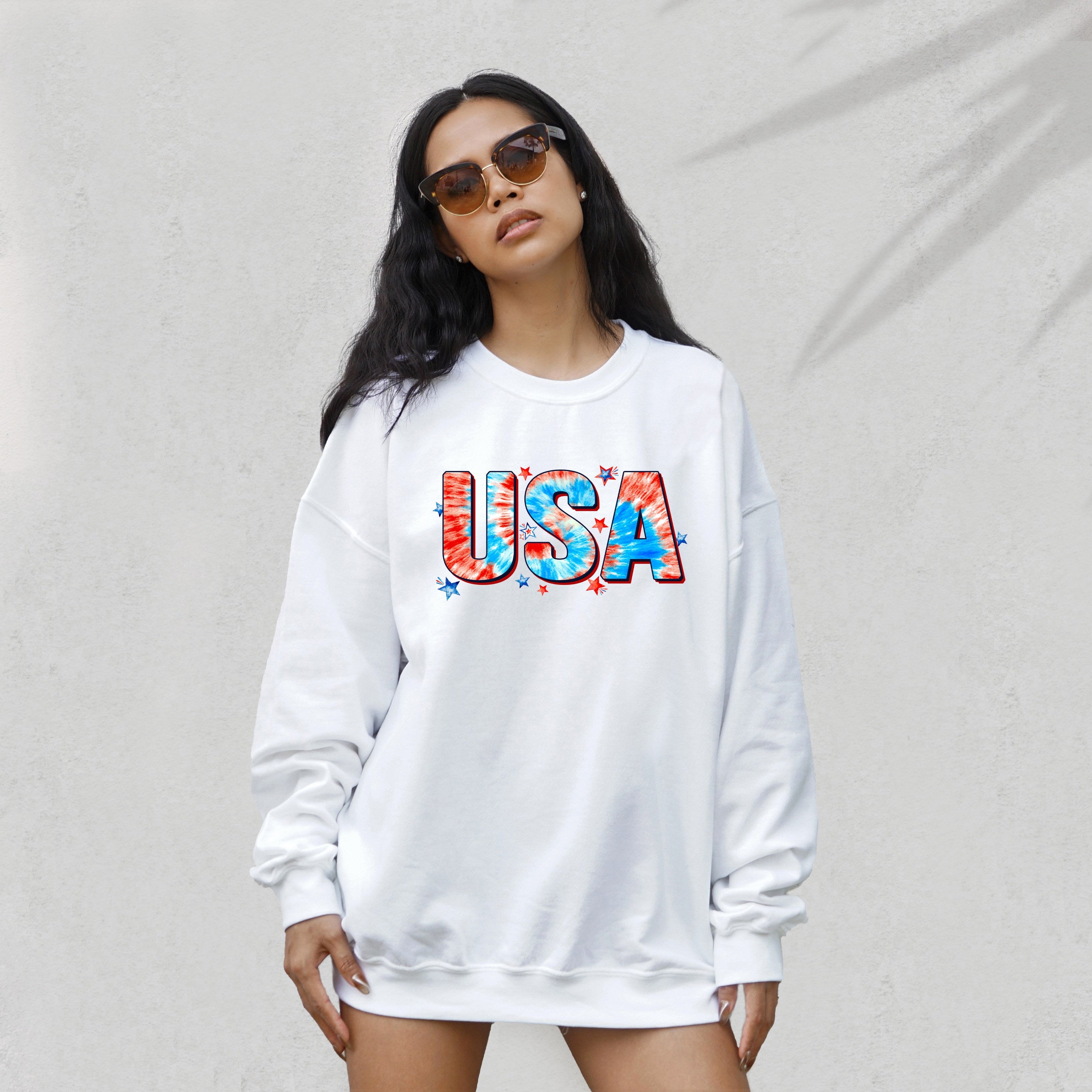 Retro Fourth of July Sweatshirt, Tie Dye USA, America, 4th of July Sweater, America Pullover, Womens Sweatshirt, Independence Day, Patriotic