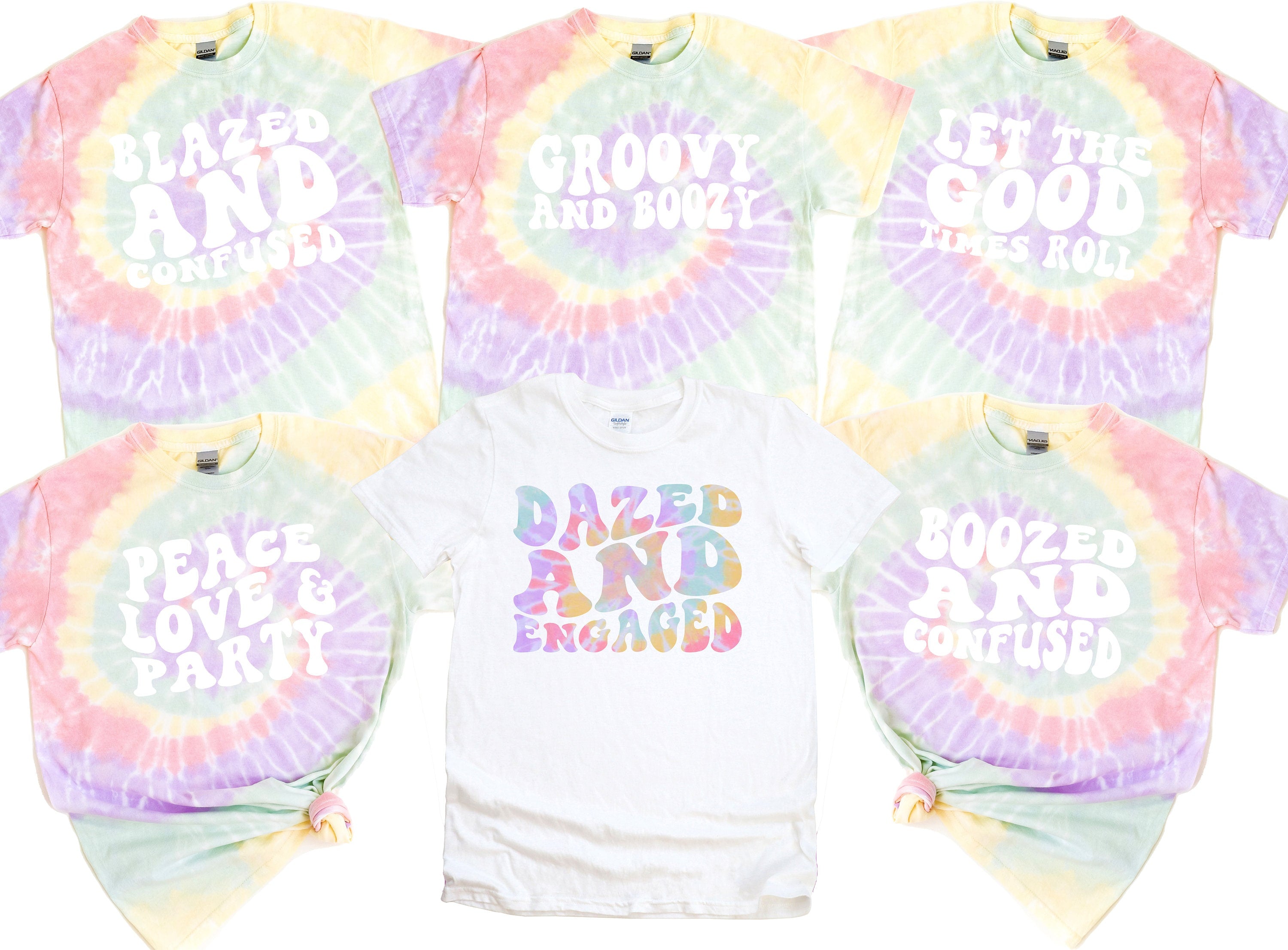 Bachelorette Tie Dye Party Shirts, Dazed and Engaged,Boozed and Confused, Peace Love And Party, Blazed and Confused, Groovy And Boozy