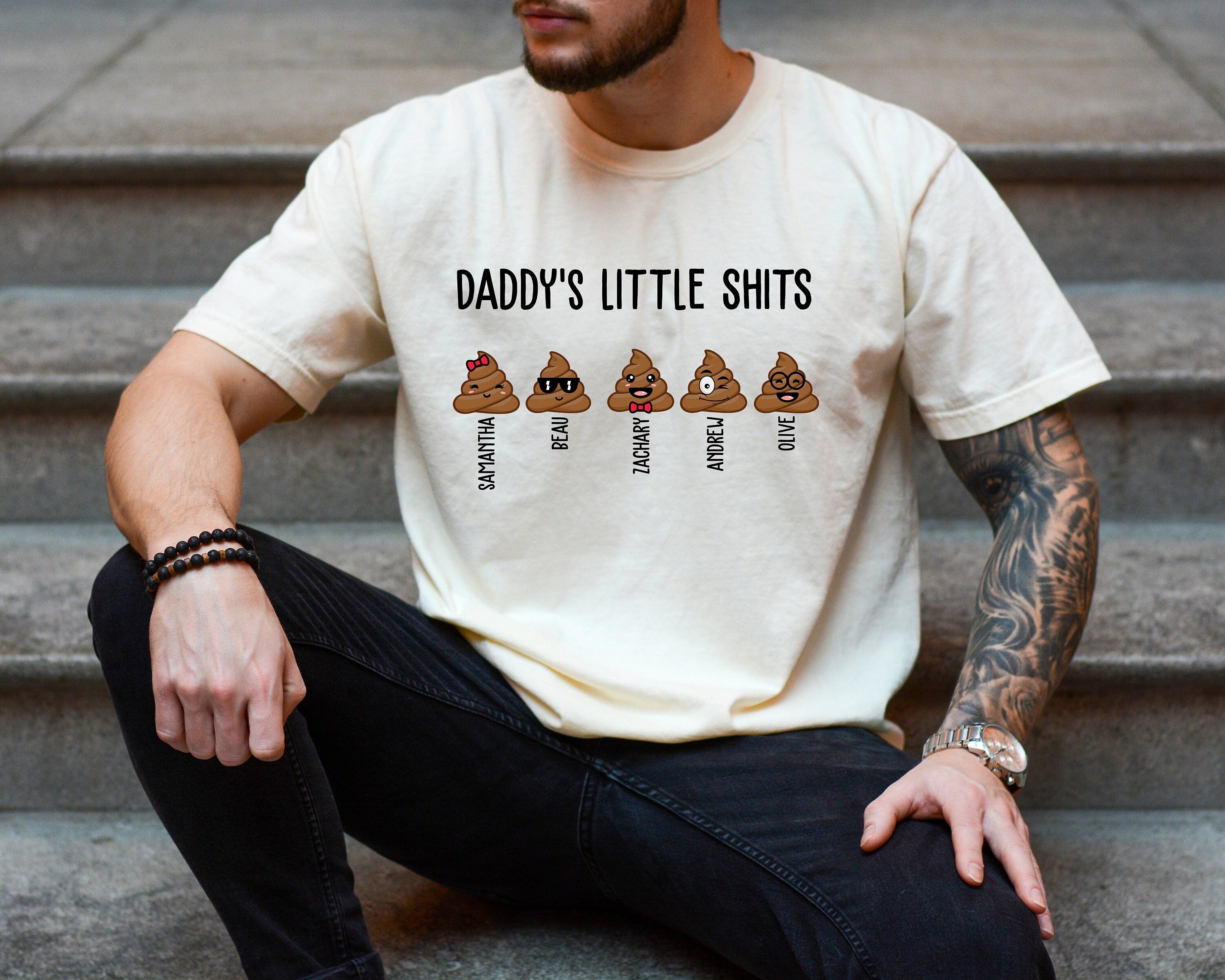 Custom Comfort Colors Tee, Daddy's Little Shits Emoji Shirt, Girl Dad, Dad Shirt, Custom Kids Names, Dad Gift,Custom Fathers Day Gift,Custom