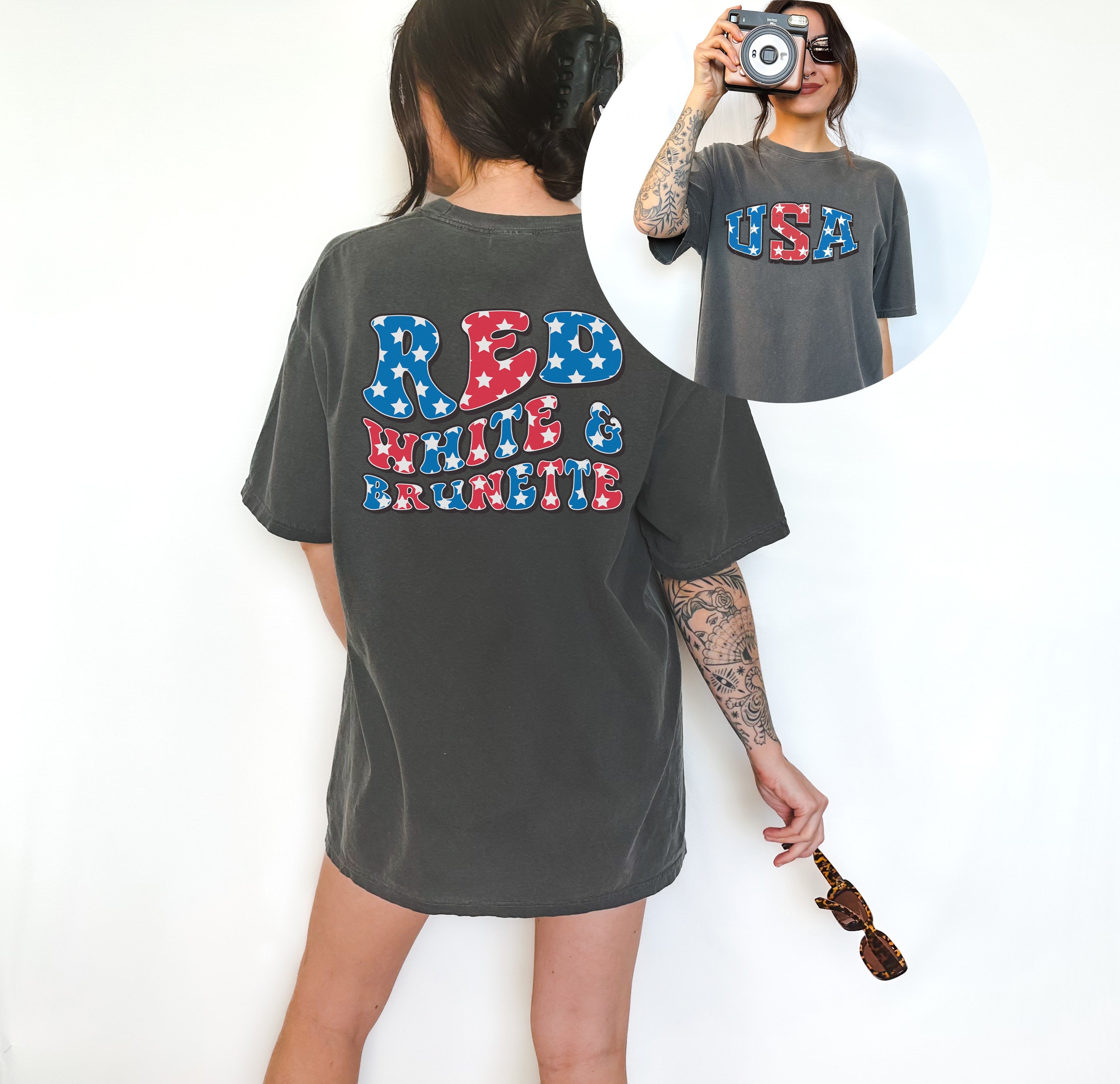 Retro USA Comfort Colors shirt, Red White and Brunette 4th of July tee,Funny fourth shirt,Women 4th of July, America Patriotic, Independence