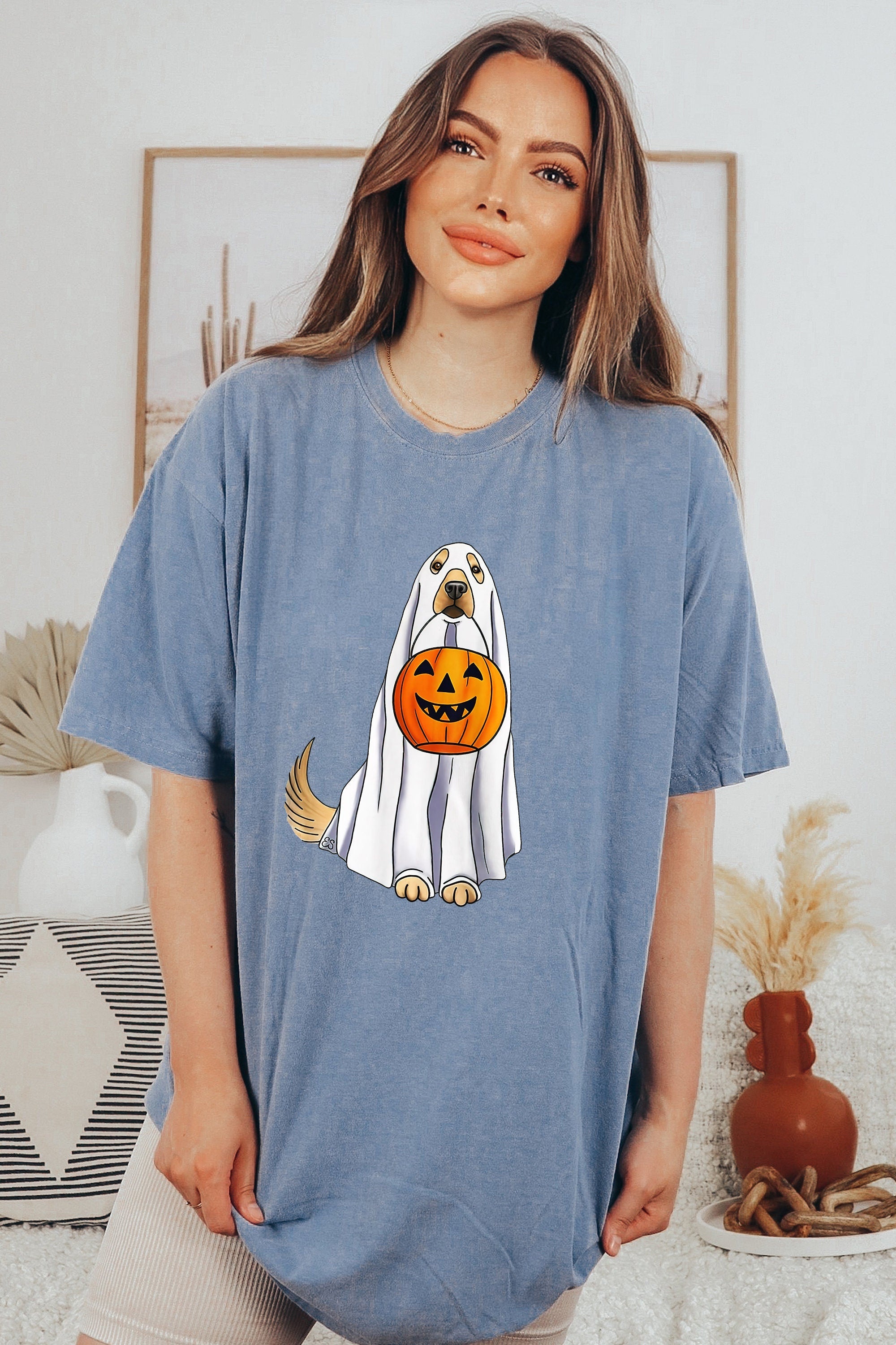 Retro Halloween Comfort Colors shirt, Halloween Dog Ghost Shirt, Vintage Halloween Shirt, Trick or Treat, Retro Fall Shirt, Dog Lover