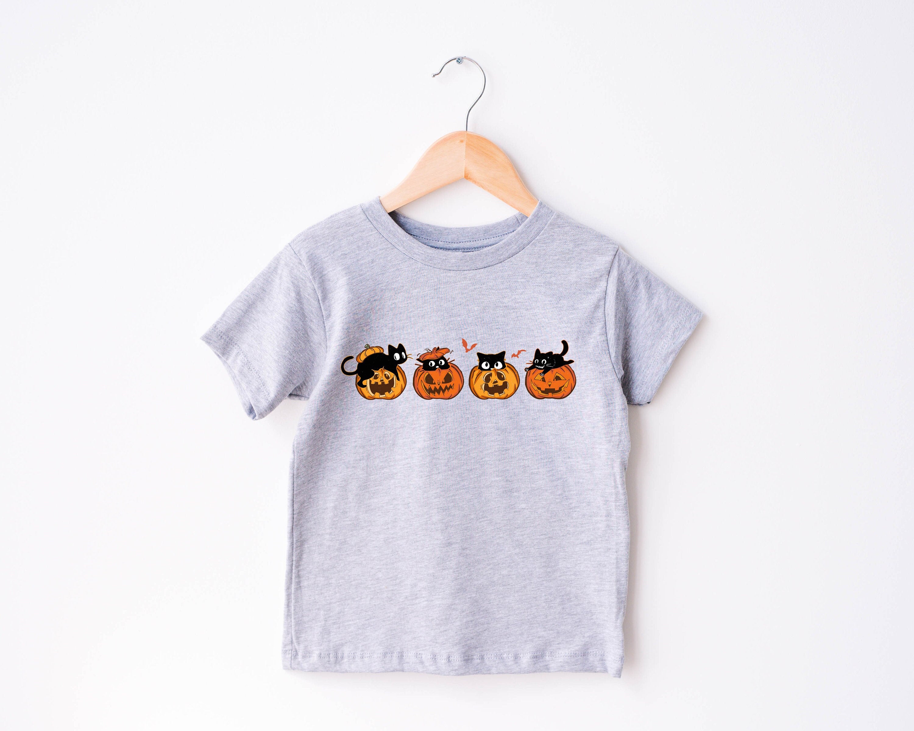 Cute Kitten Pumpkin Toddler Shirt, Cute Fall Shirt, Toddler Youth Halloween Tee, Retro Boho Cute Vintage Bodysuit, Cute Pumpkin Tee