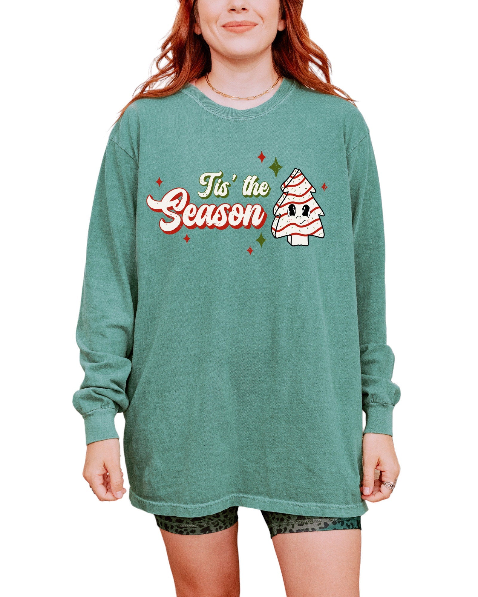 Long Sleeve Retro Christmas Comfort Colors shirt, Tis The Season Christmas Tree Cake, Vintage Holiday Shirt, Funny Xmas Shirt