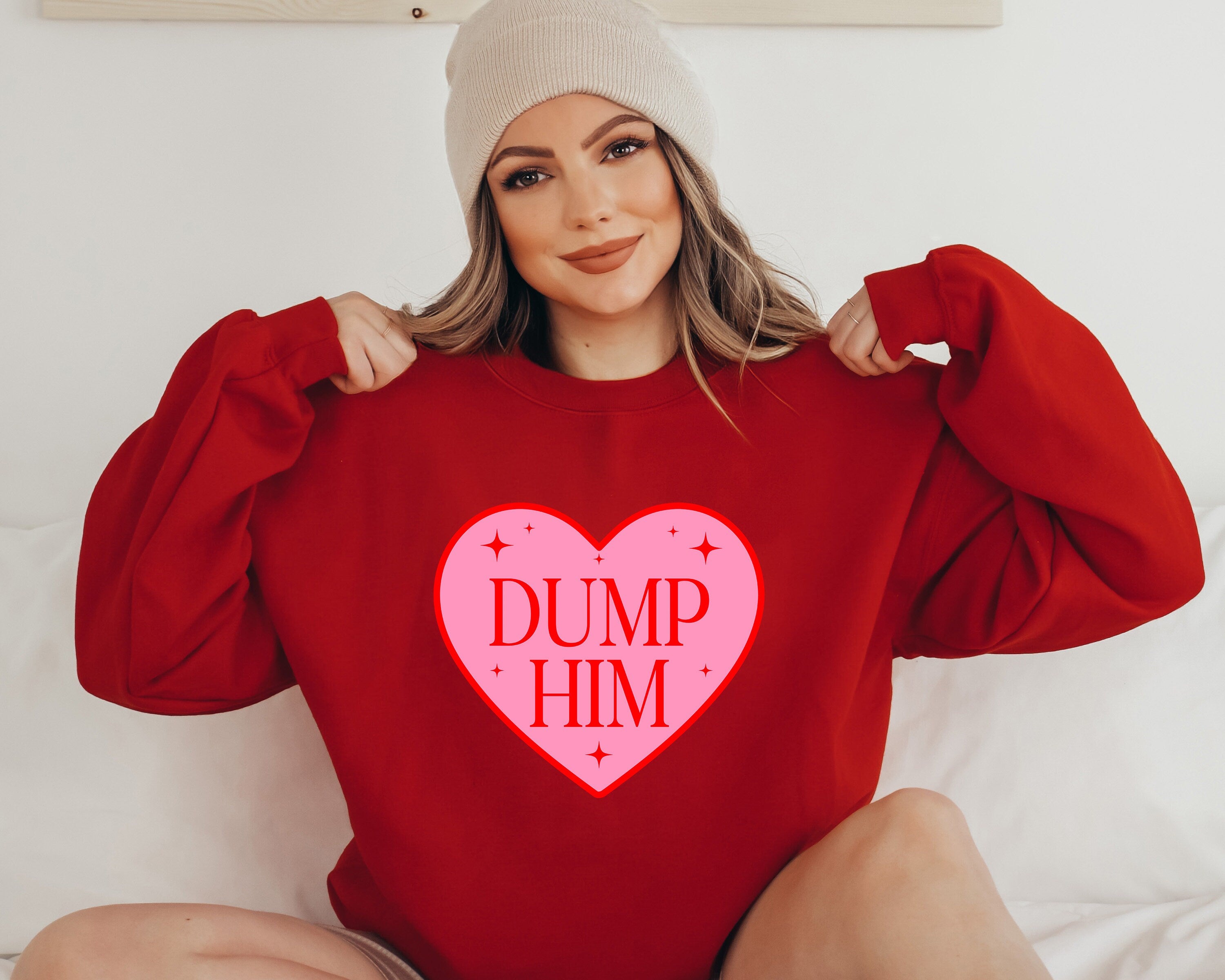 Retro Valentines Sweatshirt, Dump Him, Galentines Day, Anti Love Pullover, Womens Valentines Day Crew, Red Crewneck, Varsity Crewneck