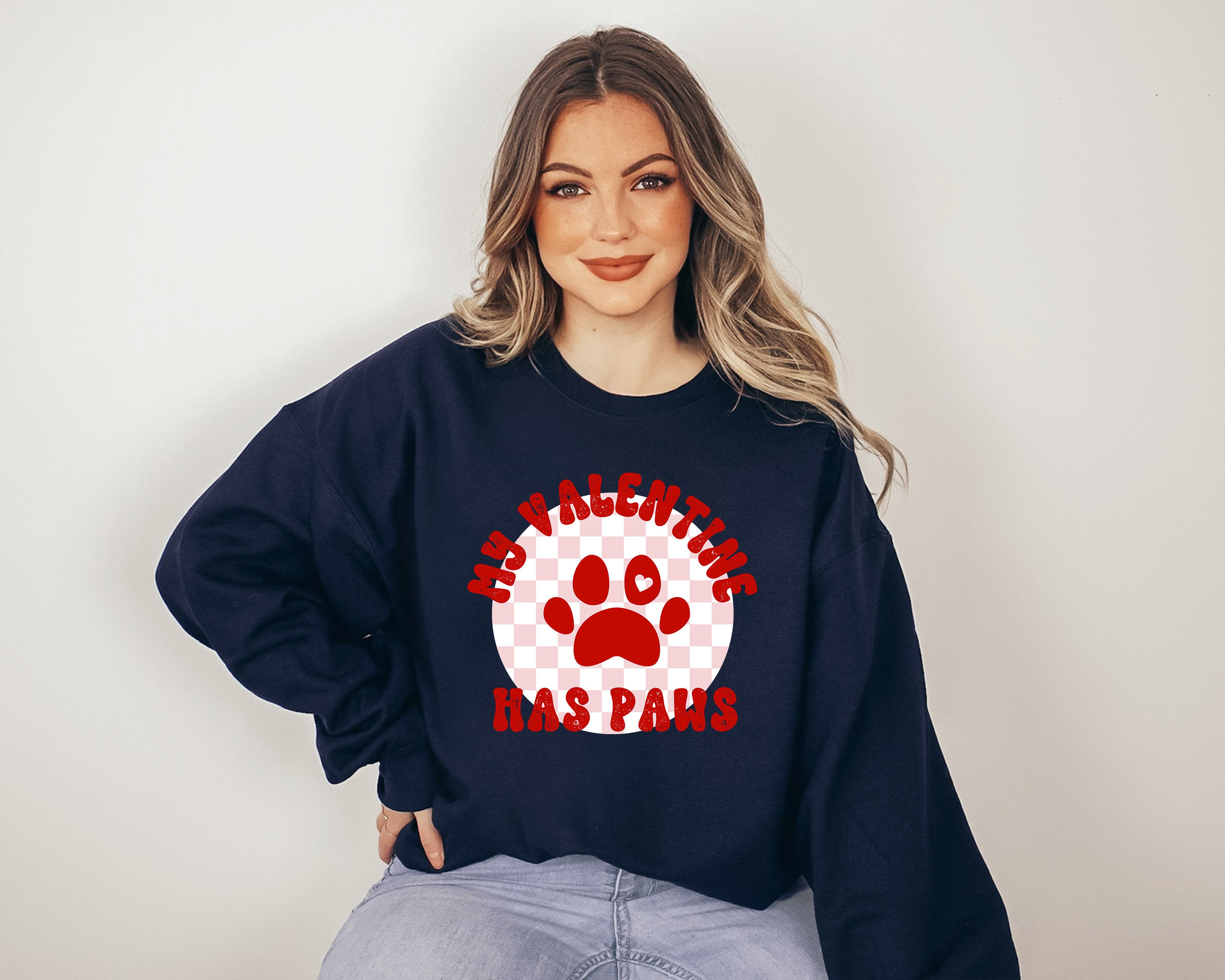 Retro Valentines Sweatshirt, My Valentine Has Paws , Galentines Day, Women's Valentines Day Crew, Red Crewneck, Varsity Pullover, dog mom