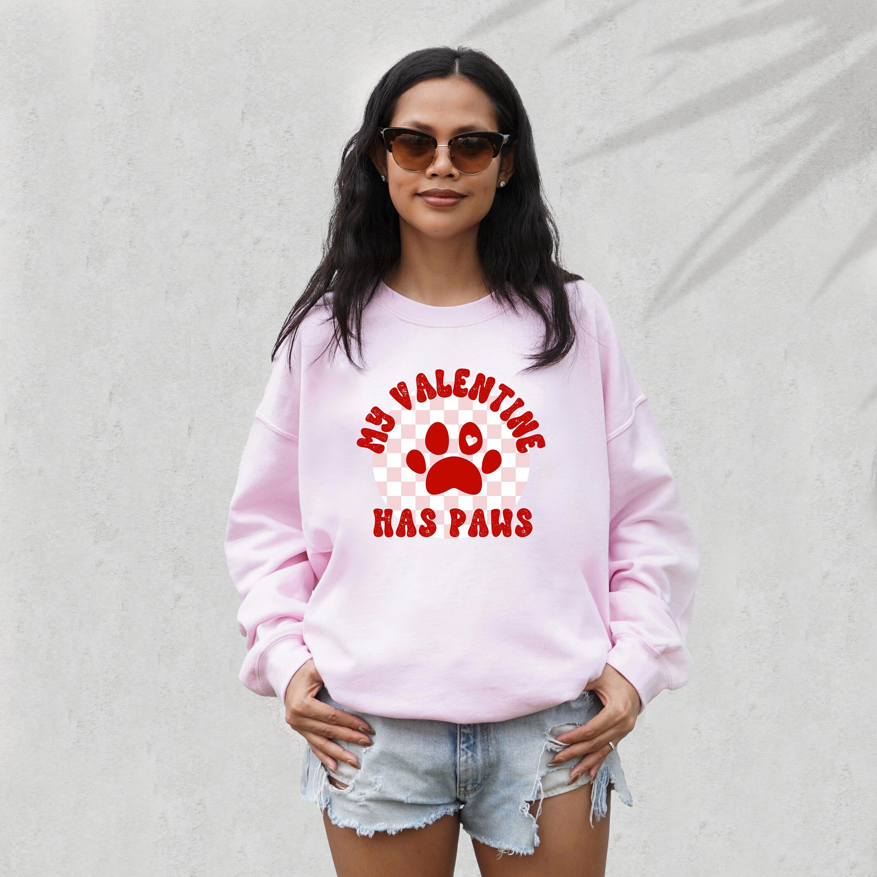 Retro Valentines Sweatshirt, My Valentine Has Paws , Galentines Day, Women's Valentines Day Crew, Red Crewneck, Varsity Pullover, dog mom