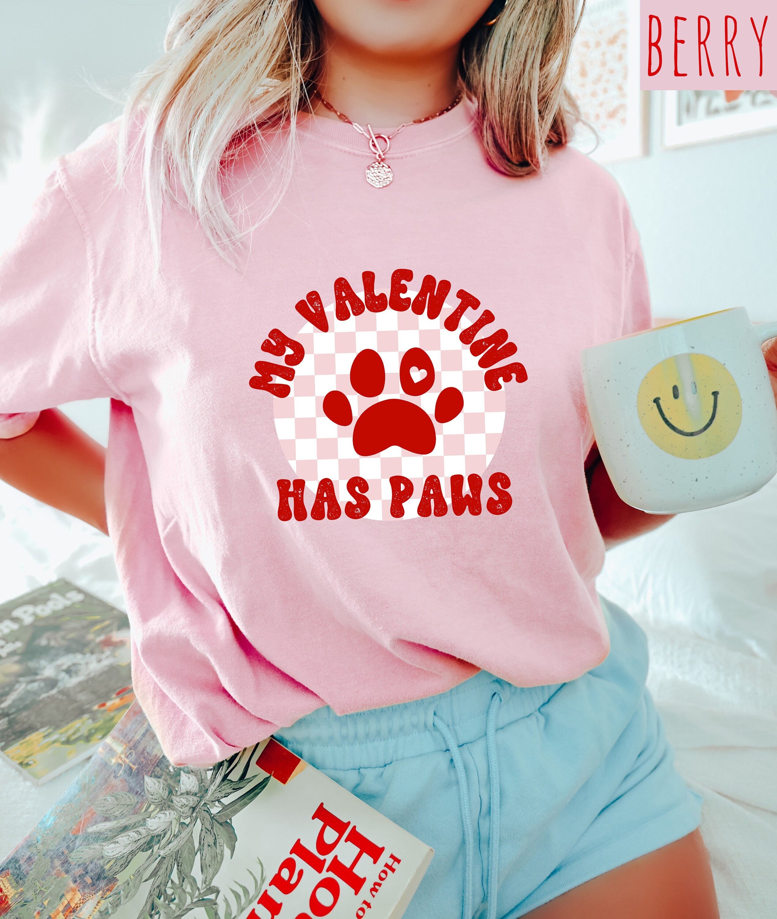 Retro Valentines Day Comfort Colors Shirt, My Valentine Has Paws, Vintage Galentines Day T Shirt, Love Shirt, Heart Shirt, Holiday Graphic T