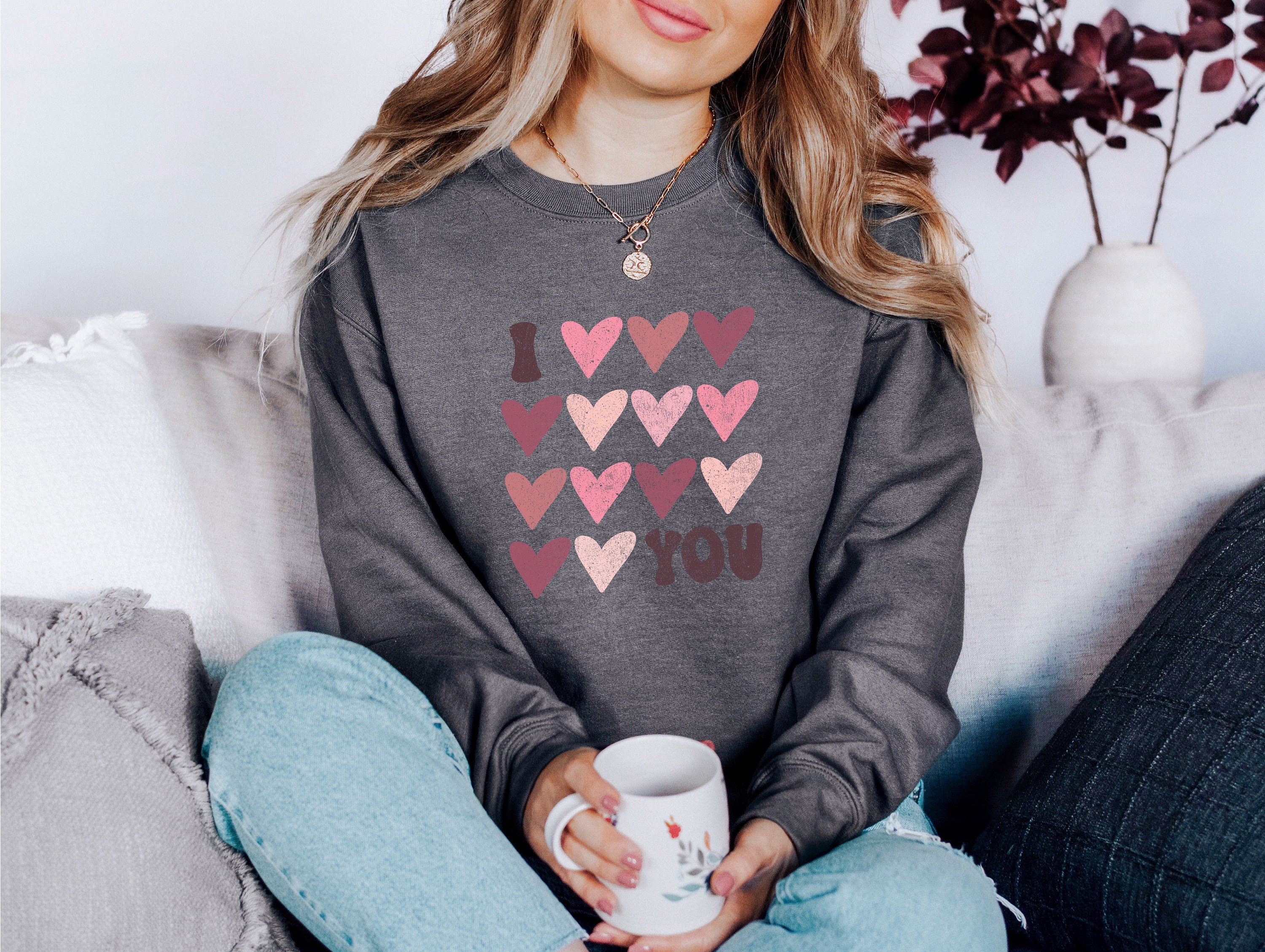 Retro Valentines Sweatshirt, Love Vibes, Valentines Day, Love Pullover, Womens I Love You Crewneck You Are Enough, Loved, Worthy, Galentines