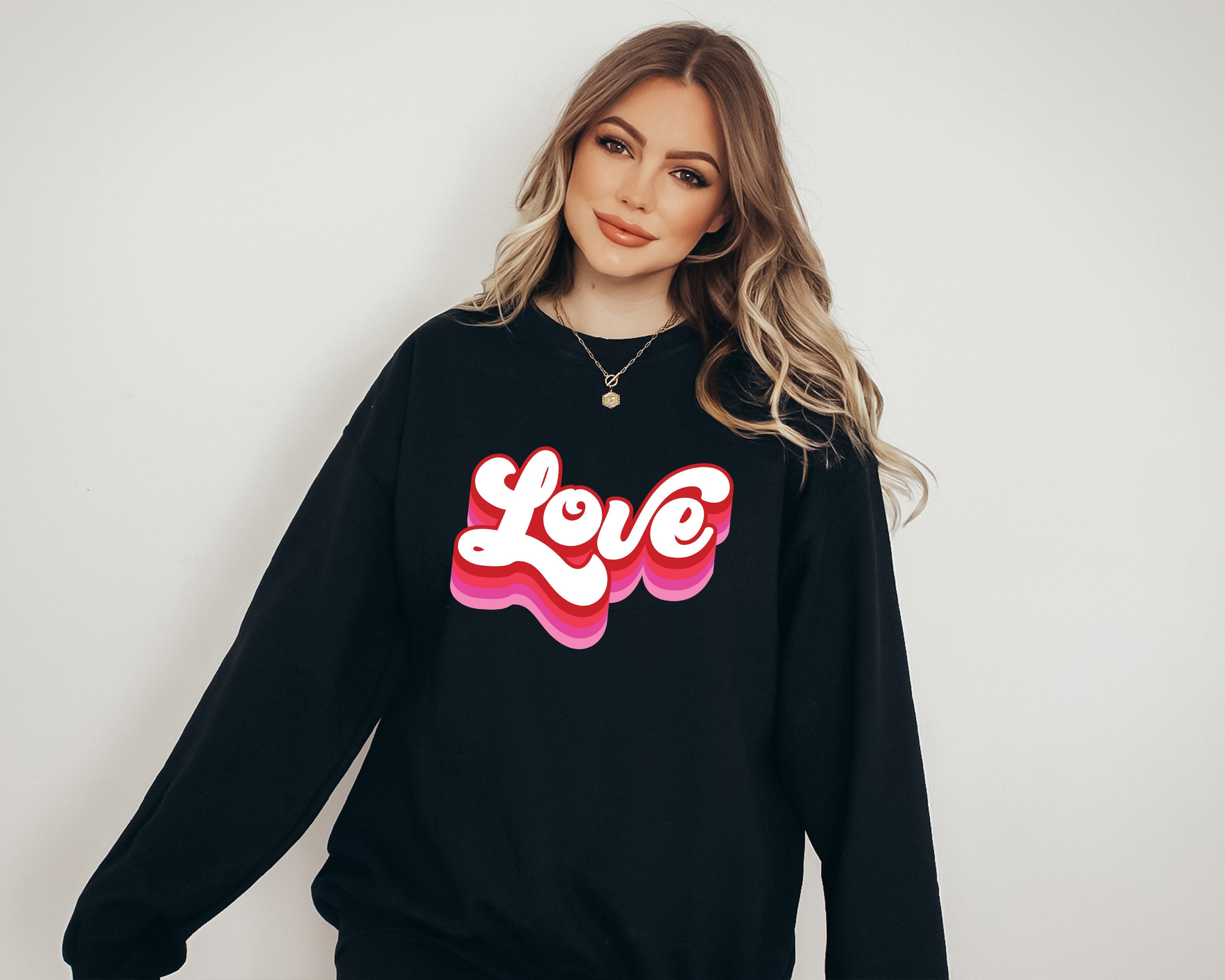 Retro Valentines Sweatshirt, Retro Love Sweater, Valentines Day Shirt, Love Pullover, Womens Love Sweatshirt, Red Crewneck, Varsity Crewneck