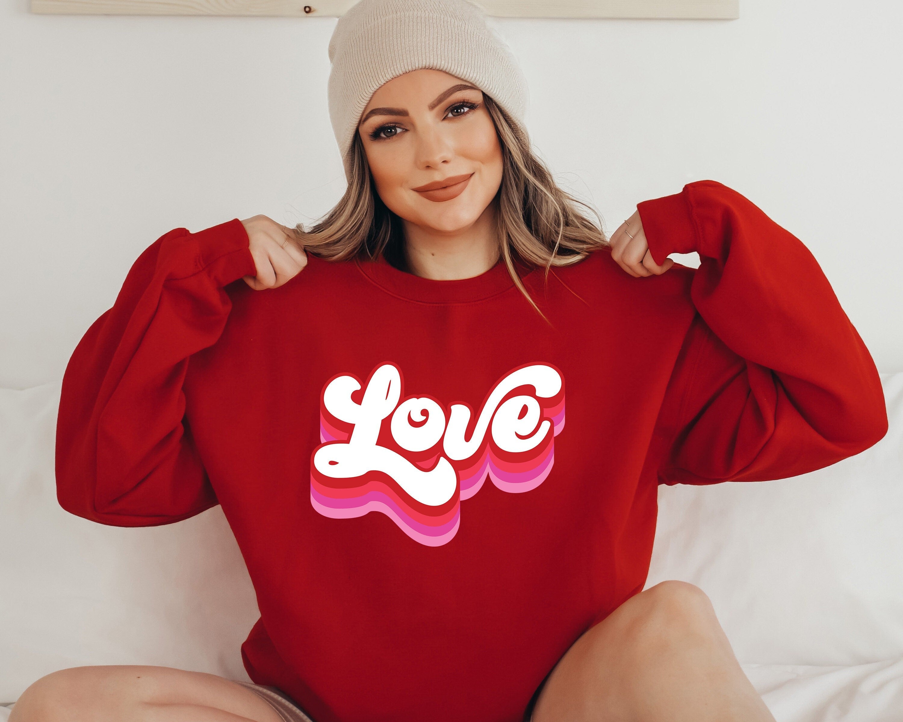 Retro Valentines Sweatshirt, Retro Love Sweater, Valentines Day Shirt, Love Pullover, Womens Love Sweatshirt, Red Crewneck, Varsity Crewneck