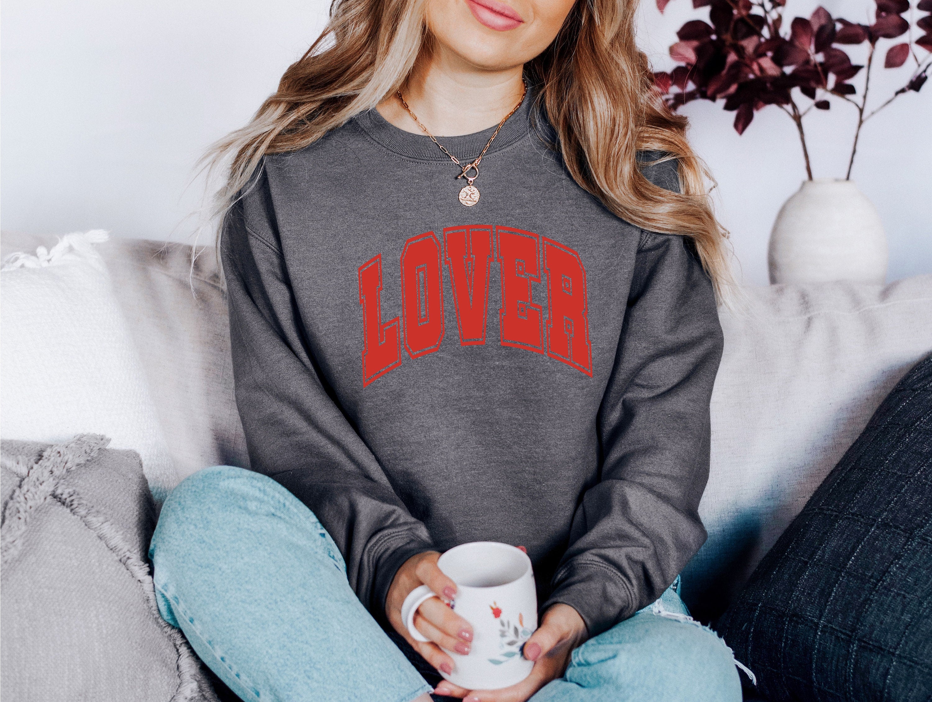 Retro Valentines Sweatshirt, Lover Varsity Pullover, Retro Valentines Day Crewneck, Womens Love Sweatshirt, Red Crewneck, Varsity Crewneck