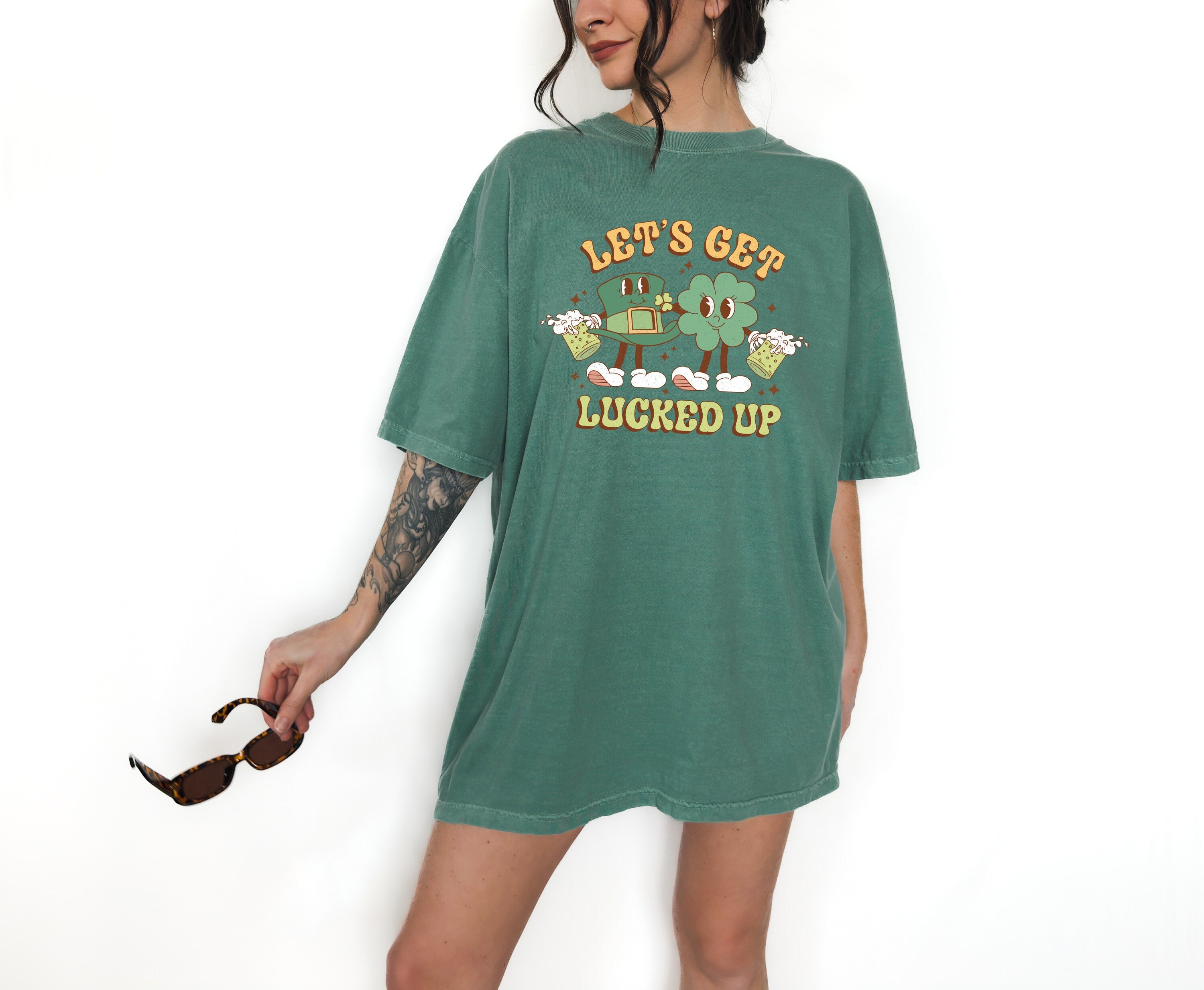 Retro St Patty's Day Comfort Colors Shirt, Let's get Lucked Up, Vintage St Patricks Day T Shirt, Day Drinking Shirt, Shamrock Lucky Tee