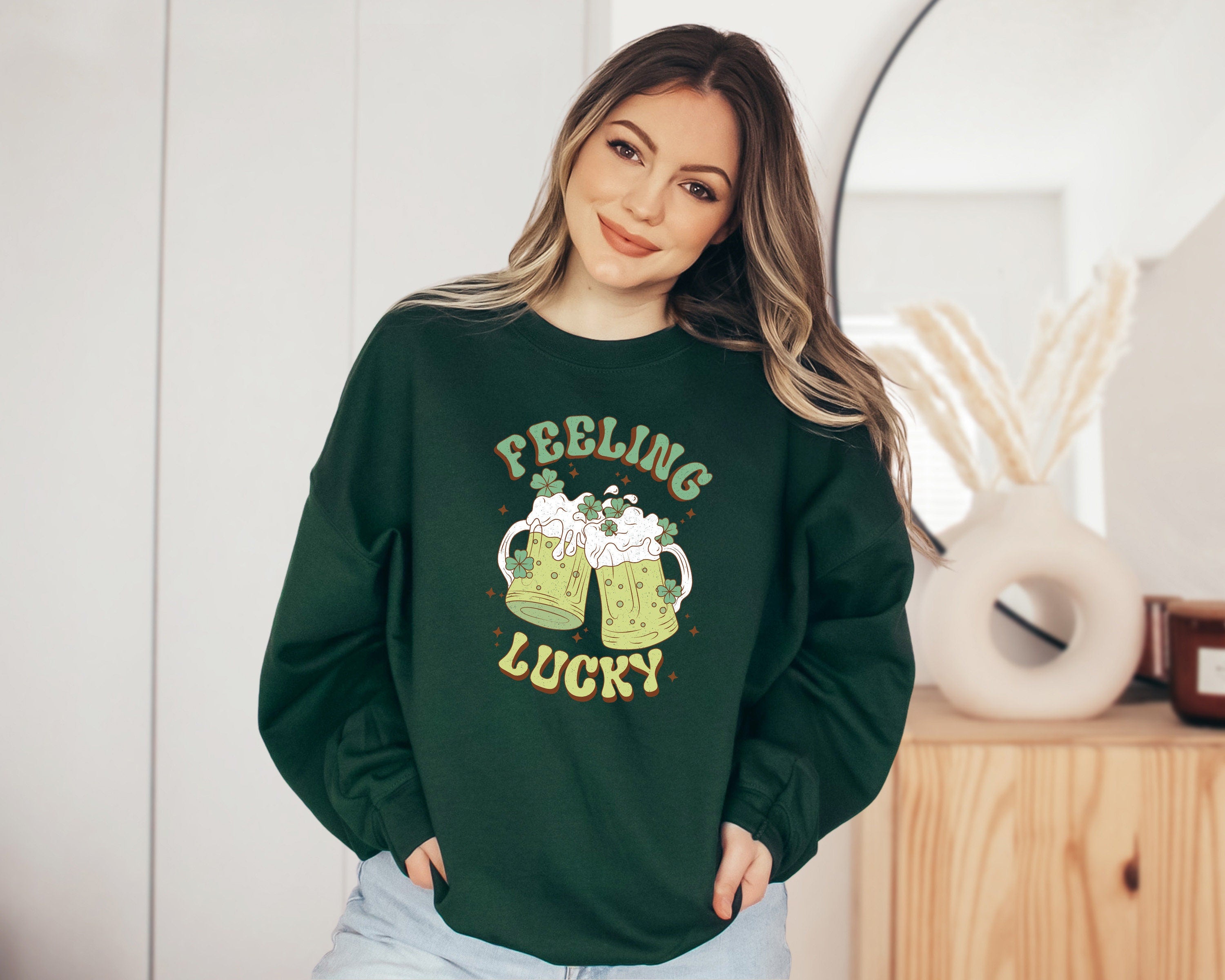 Feeling Lucky Sweatshirt, Lucky Clover Sweater, St Patricks Day Sweatshirt, Lucky Pullover, St. Pattys Day Crew Neck, St Paddy's Day Shirt