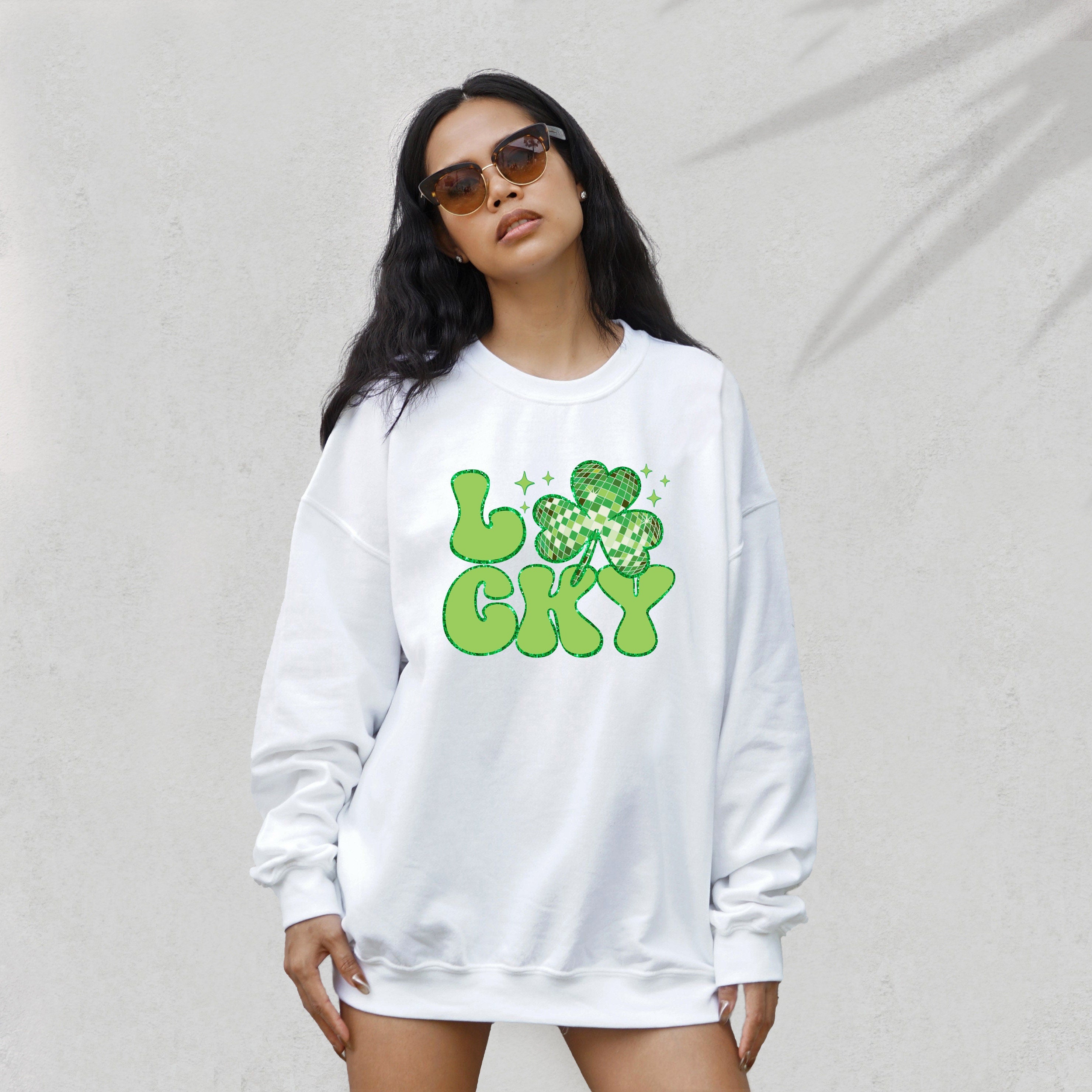 Retro Disco Lucky Sweatshirt, Lucky Clover Crew Neck, St Patricks Day Sweater, St. Pattys Day Crewneck, St. Paddy's Sweater, Shamrock Shirt