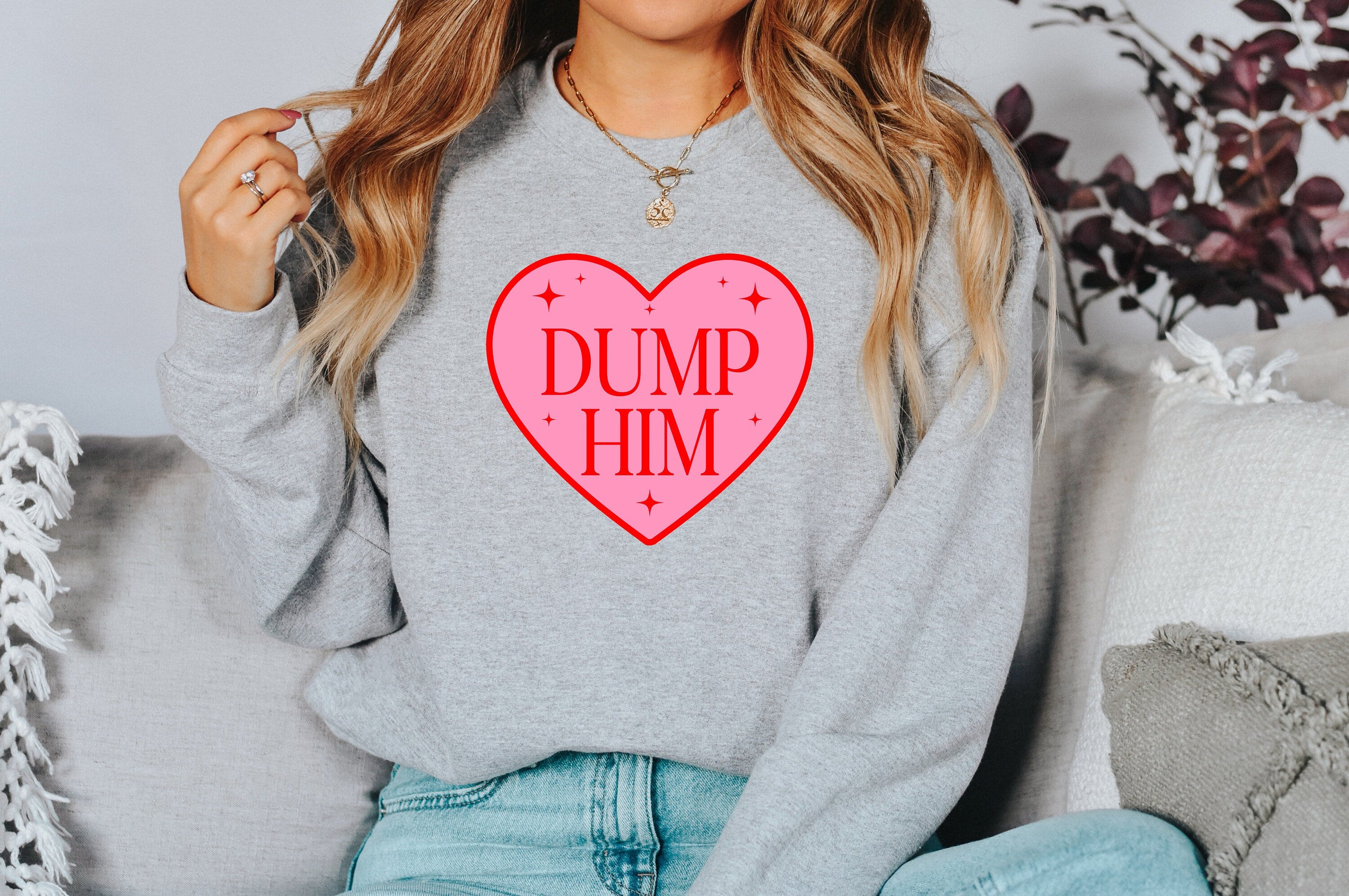 Retro Valentines Sweatshirt, Dump Him, Galentines Day, Anti Love Pullover, Womens Valentines Day Crew, Red Crewneck, Varsity Crewneck