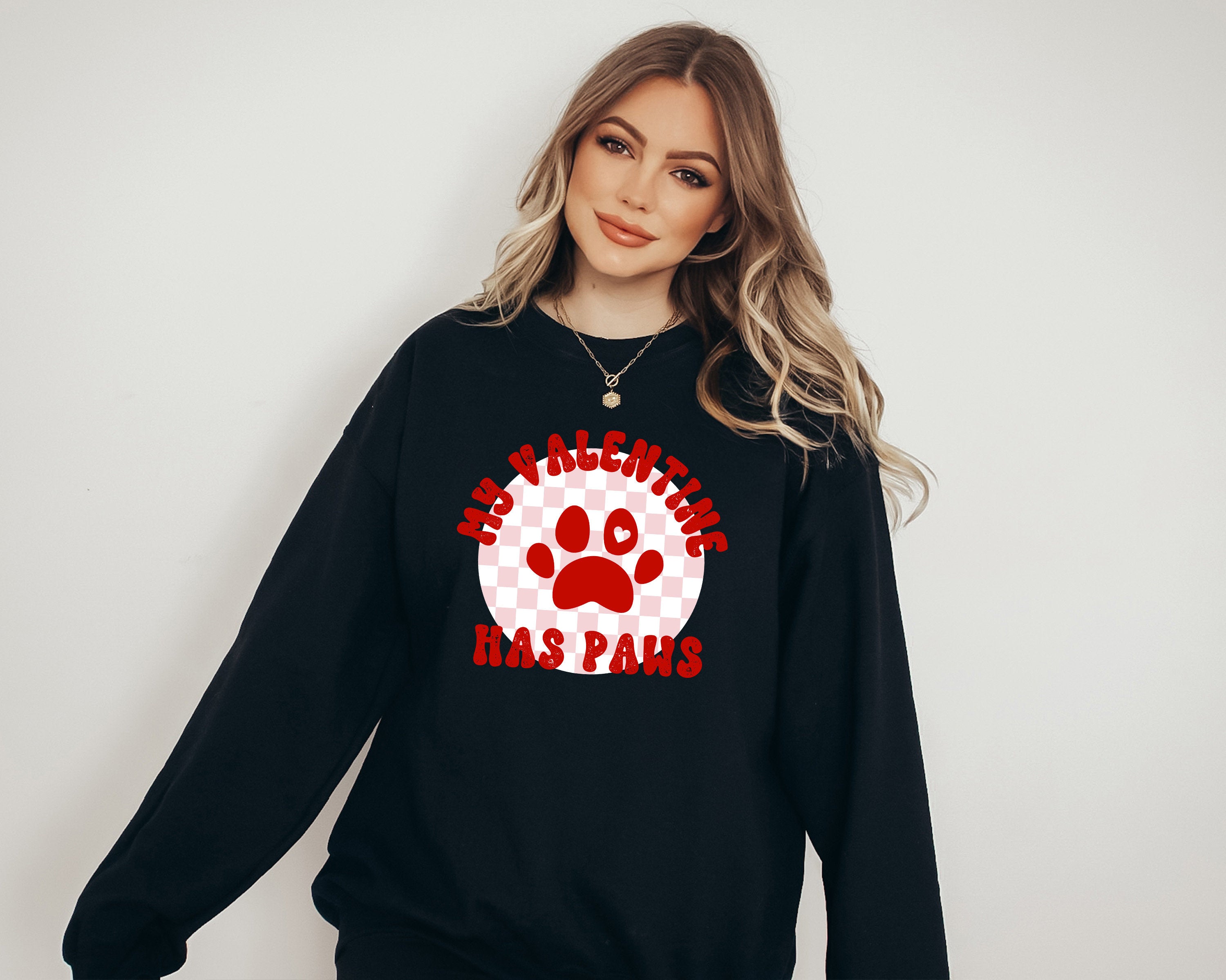 Retro Valentines Sweatshirt, My Valentine Has Paws , Galentines Day, Women's Valentines Day Crew, Red Crewneck, Varsity Pullover, dog mom