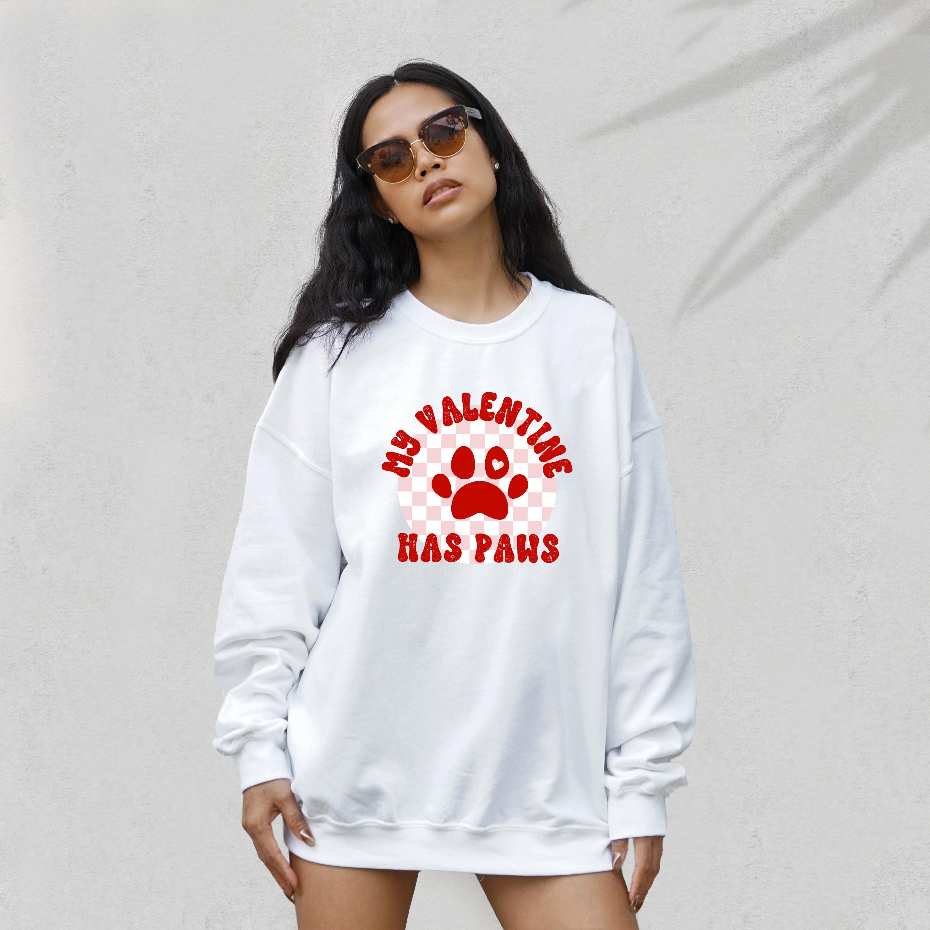 Retro Valentines Sweatshirt, My Valentine Has Paws , Galentines Day, Women's Valentines Day Crew, Red Crewneck, Varsity Pullover, dog mom