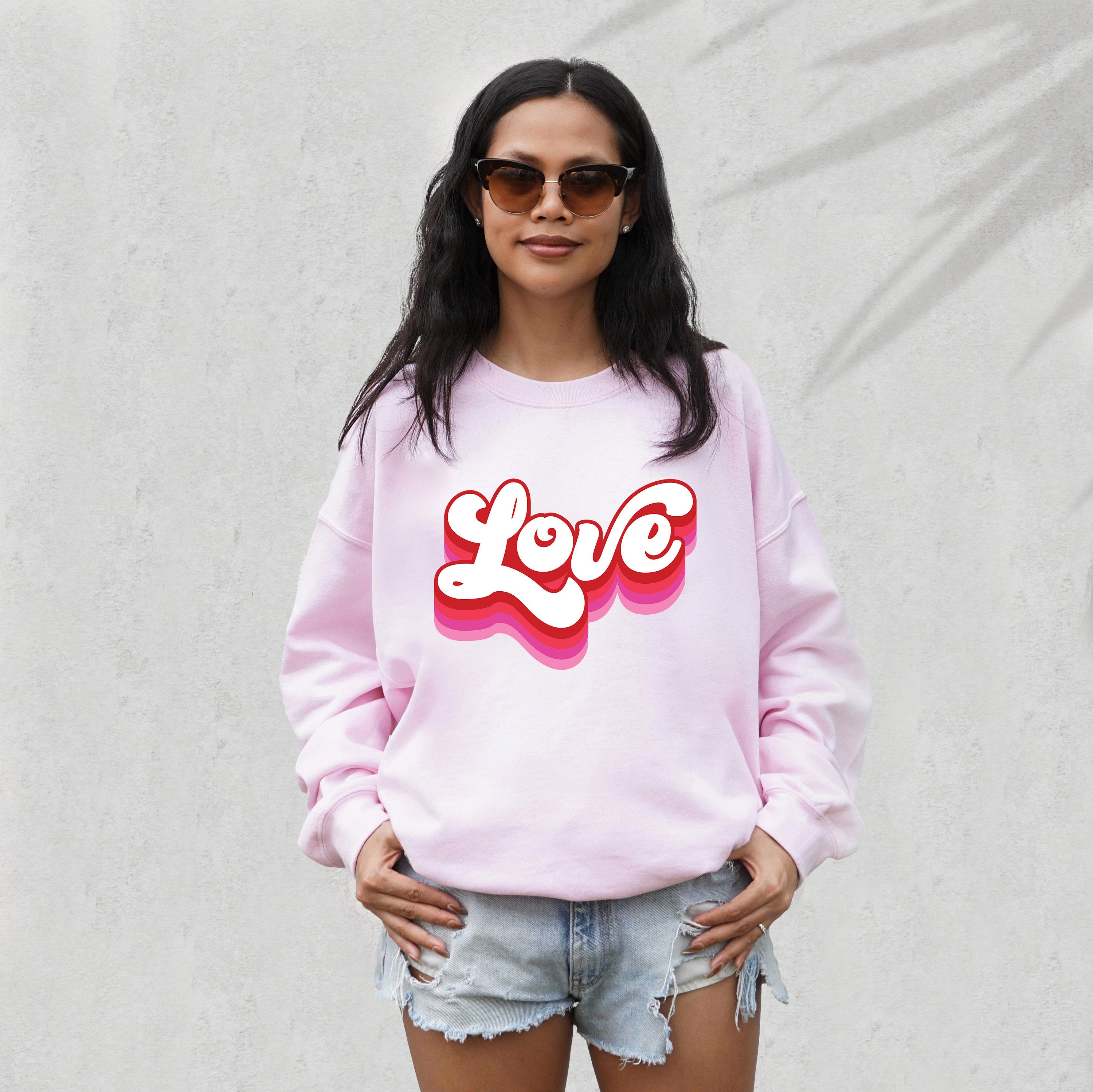 Retro Valentines Sweatshirt, Retro Love Sweater, Valentines Day Shirt, Love Pullover, Womens Love Sweatshirt, Red Crewneck, Varsity Crewneck