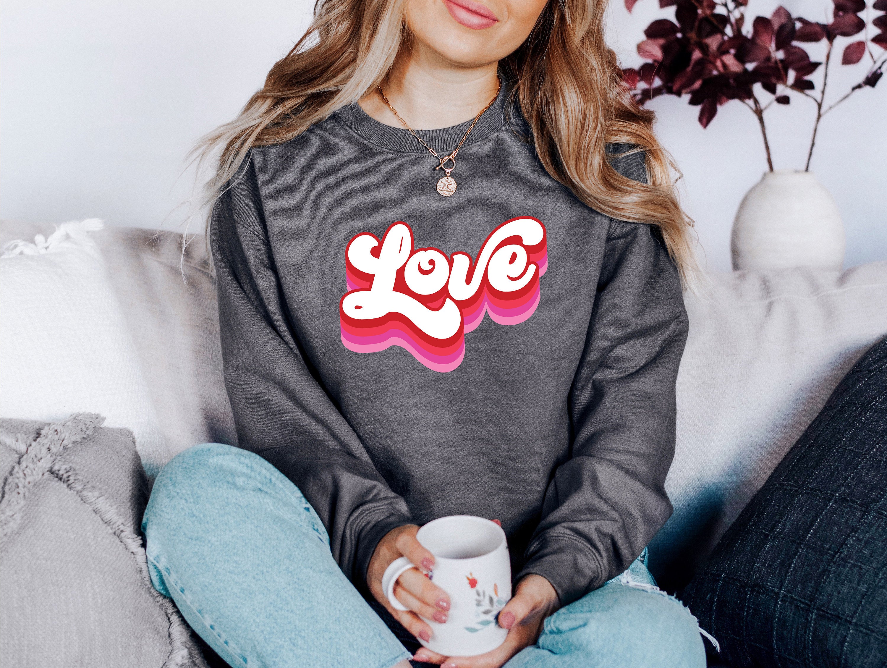 Retro Valentines Sweatshirt, Retro Love Sweater, Valentines Day Shirt, Love Pullover, Womens Love Sweatshirt, Red Crewneck, Varsity Crewneck