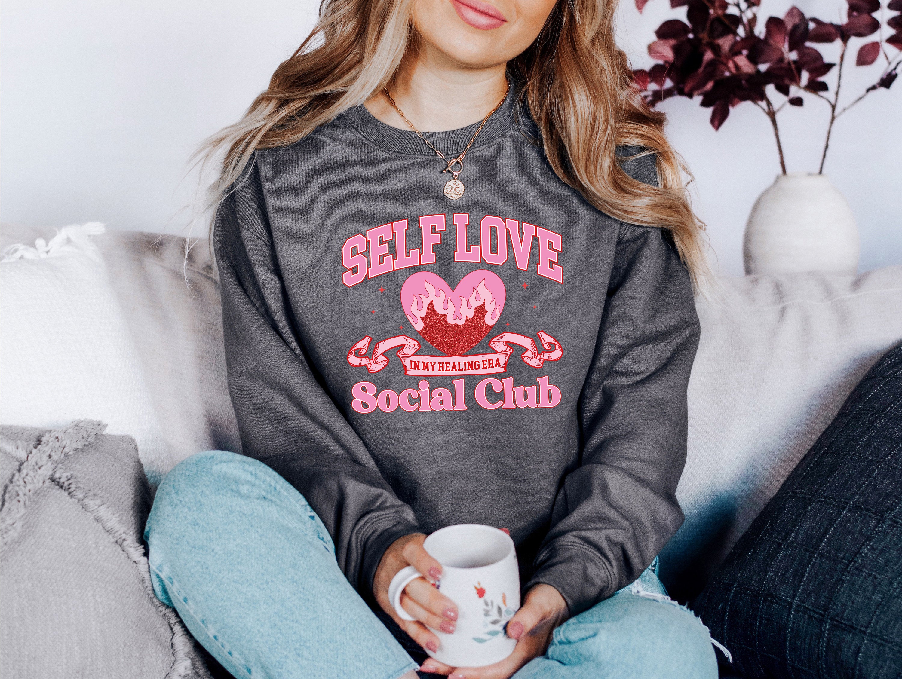 Retro Valentines Sweatshirt, Self Love Club Sweater, Valentines Day Pullover, Womens Valentines Crewneck,Galentines Day T, In My Healing Era