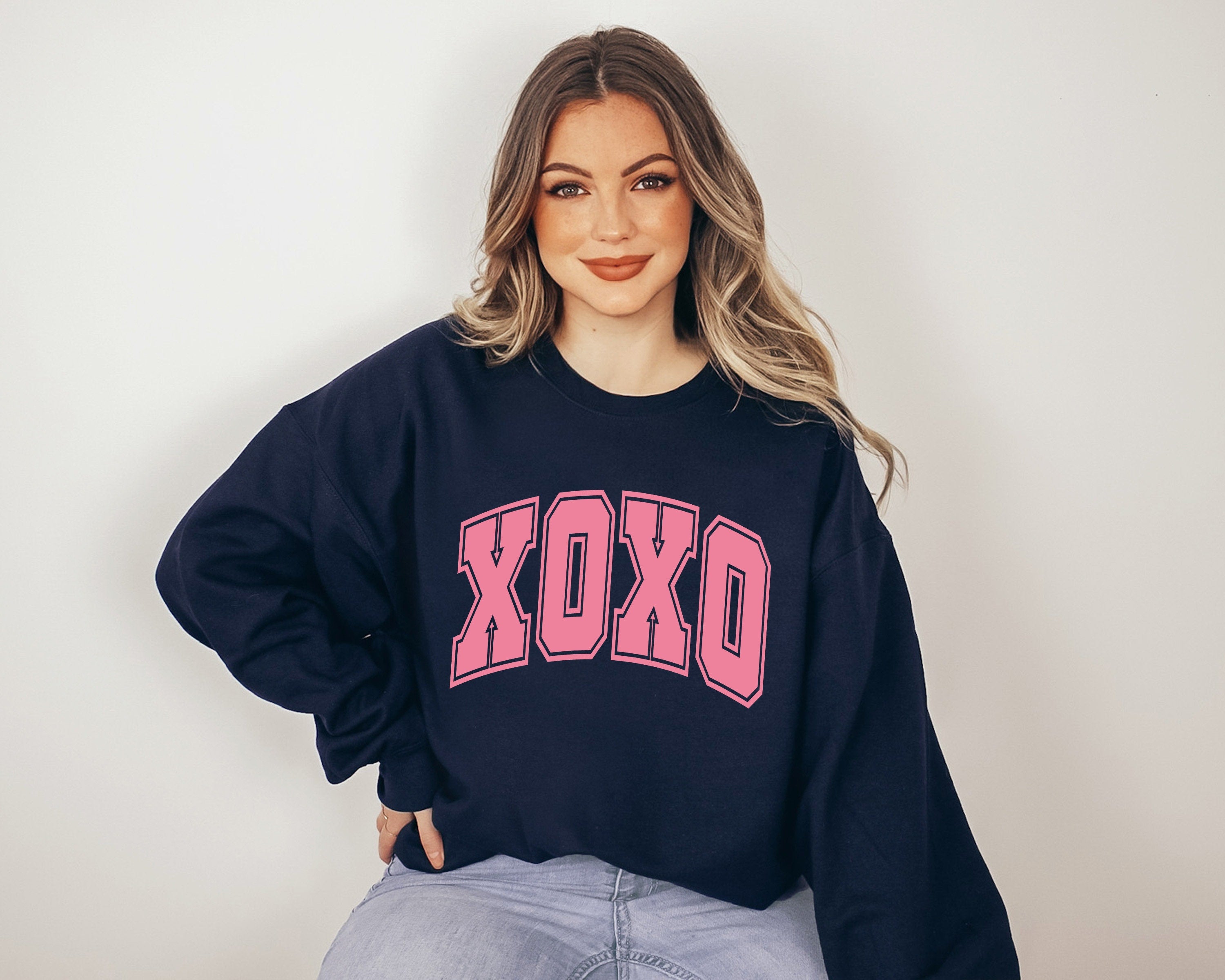 Retro Valentines Sweatshirt, Retro XOXO Varsity Sweater, Valentines Day Pullover, Womens Valentines Crewneck, Galentines Day T