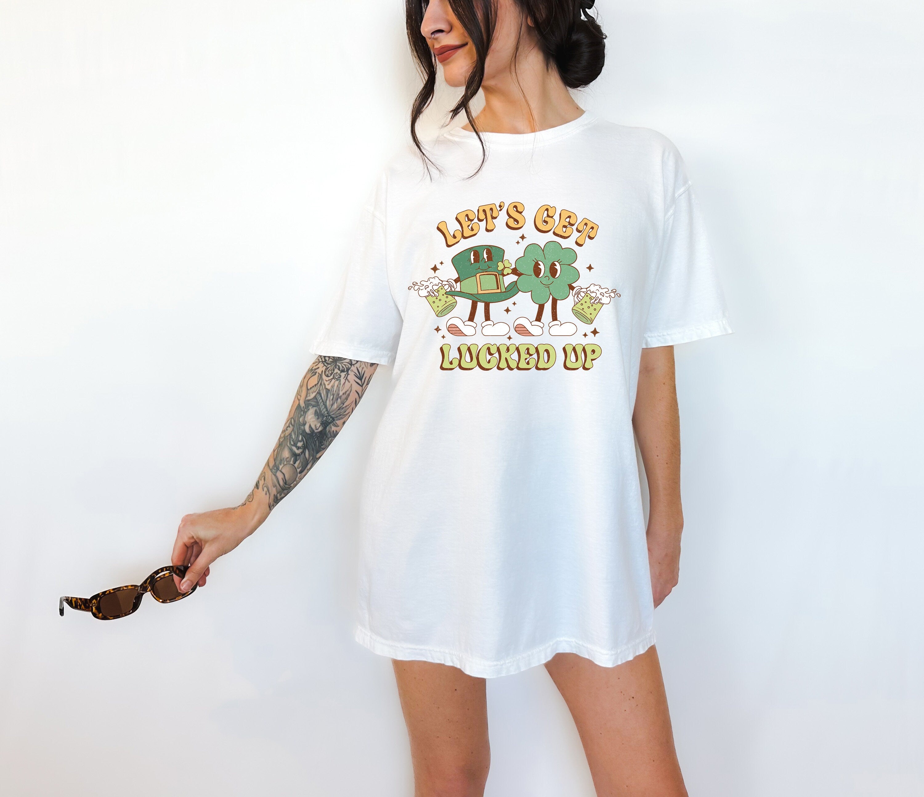 Retro St Patty's Day Comfort Colors Shirt, Let's get Lucked Up, Vintage St Patricks Day T Shirt, Day Drinking Shirt, Shamrock Lucky Tee