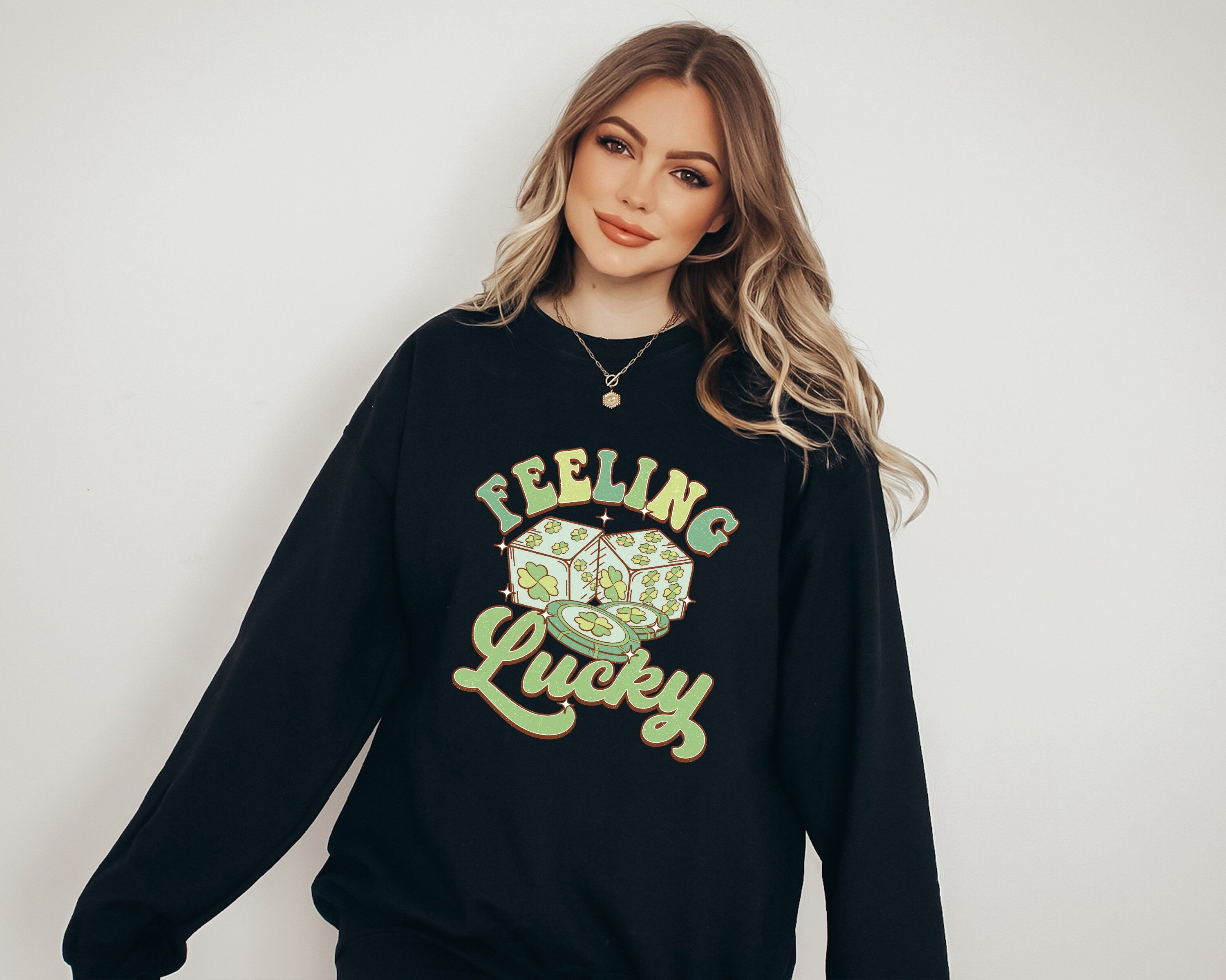 Feeling Lucky Sweatshirt, Lucky Clover Sweater, St Patricks Day Sweatshirt, Lucky Pullover, St. Pattys Day Sweatshirt, St. Paddy's Crewneck