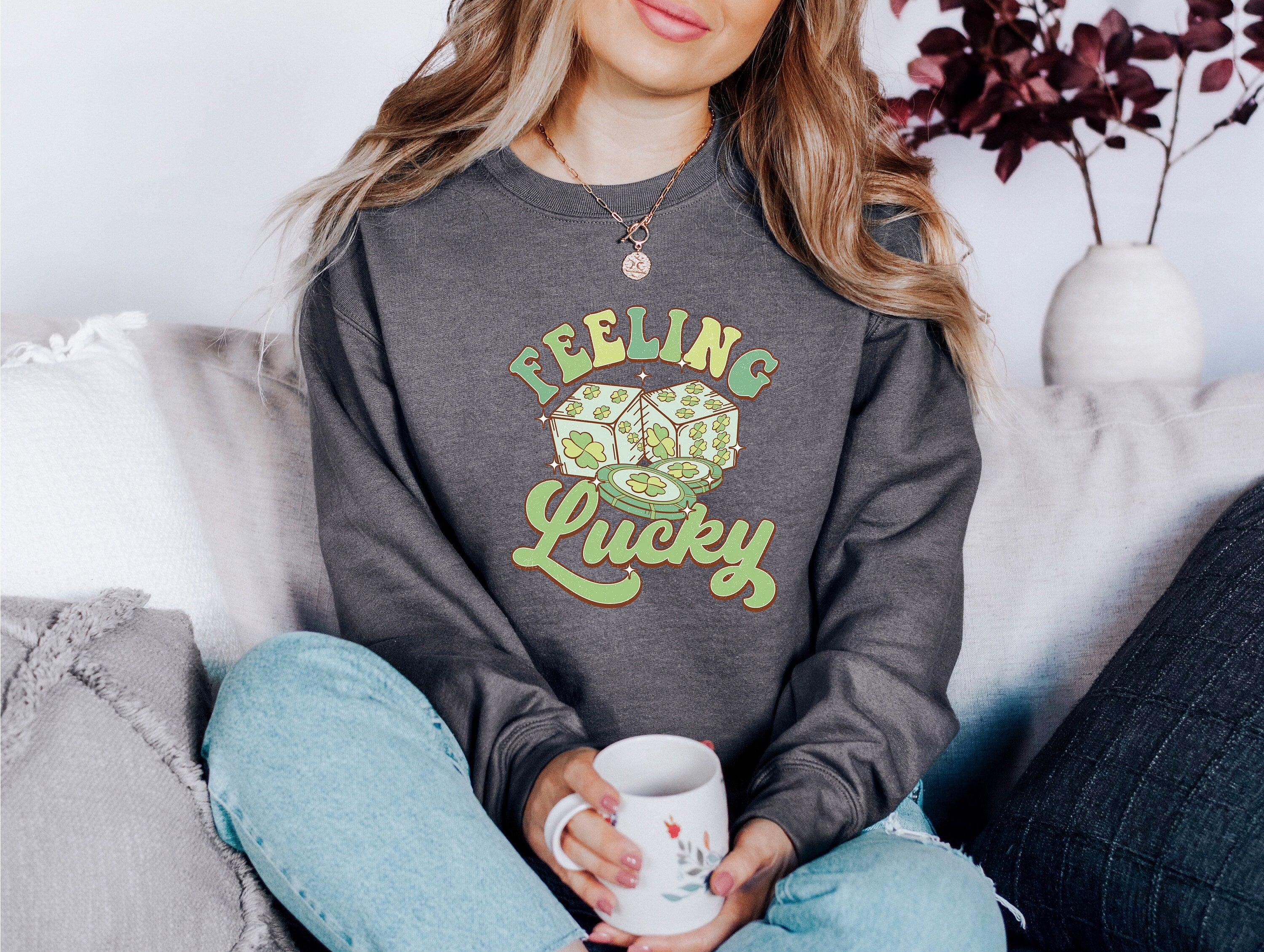 Feeling Lucky Sweatshirt, Lucky Clover Sweater, St Patricks Day Sweatshirt, Lucky Pullover, St. Pattys Day Sweatshirt, St. Paddy's Crewneck