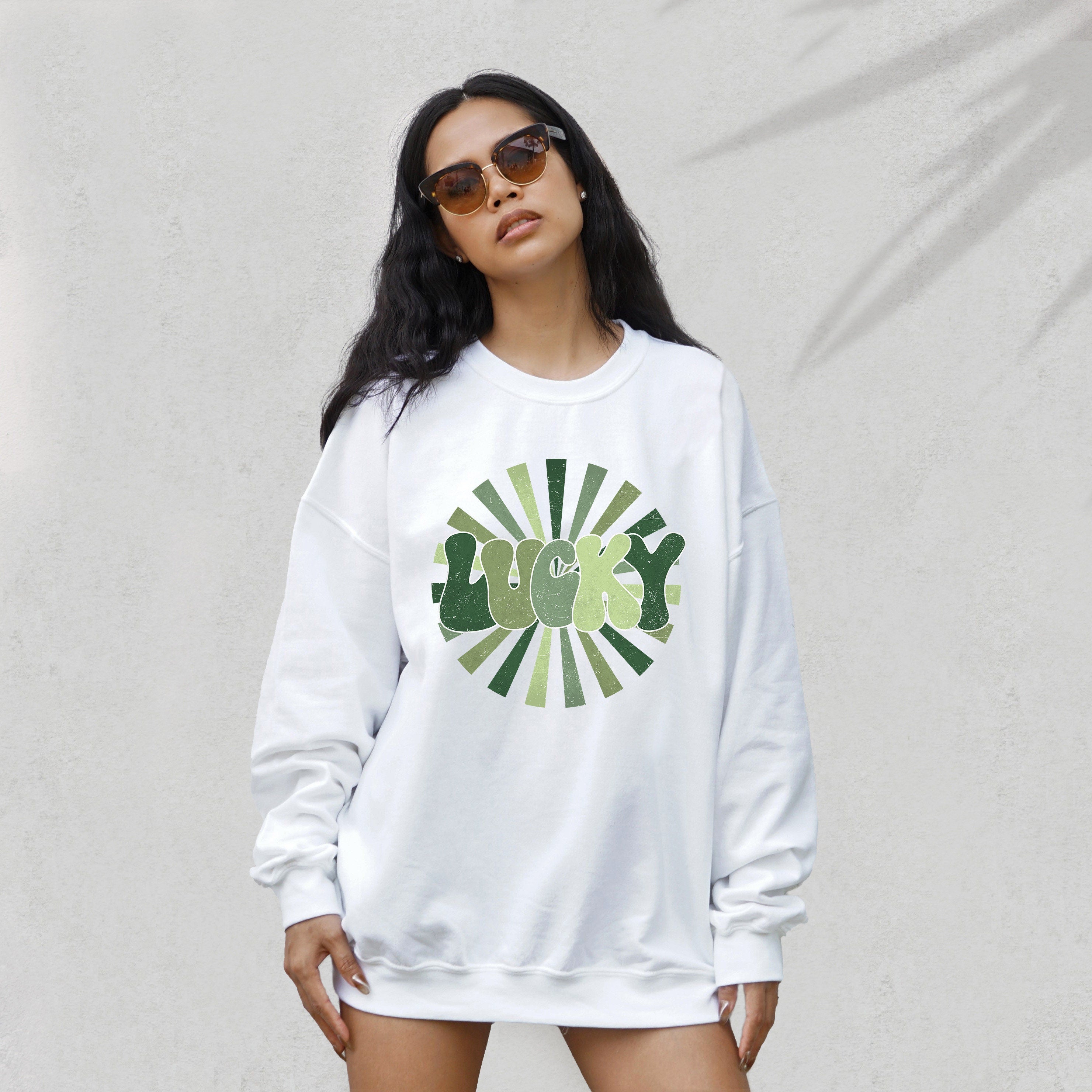 Lucky Sweatshirt, Retro Clover Sweater, St Patricks Day Sweatshirt, Lucky Pullover, St. Pattys Day Sweatshirt, Cute St. Paddy's Crewneck