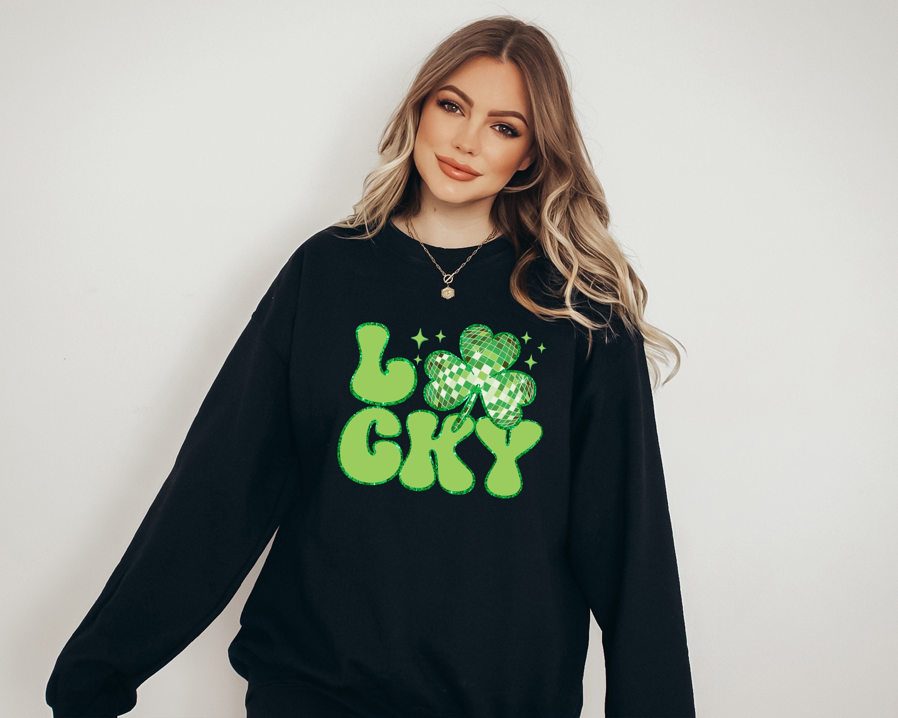 Retro Disco Lucky Sweatshirt, Lucky Clover Crew Neck, St Patricks Day Sweater, St. Pattys Day Crewneck, St. Paddy's Sweater, Shamrock Shirt